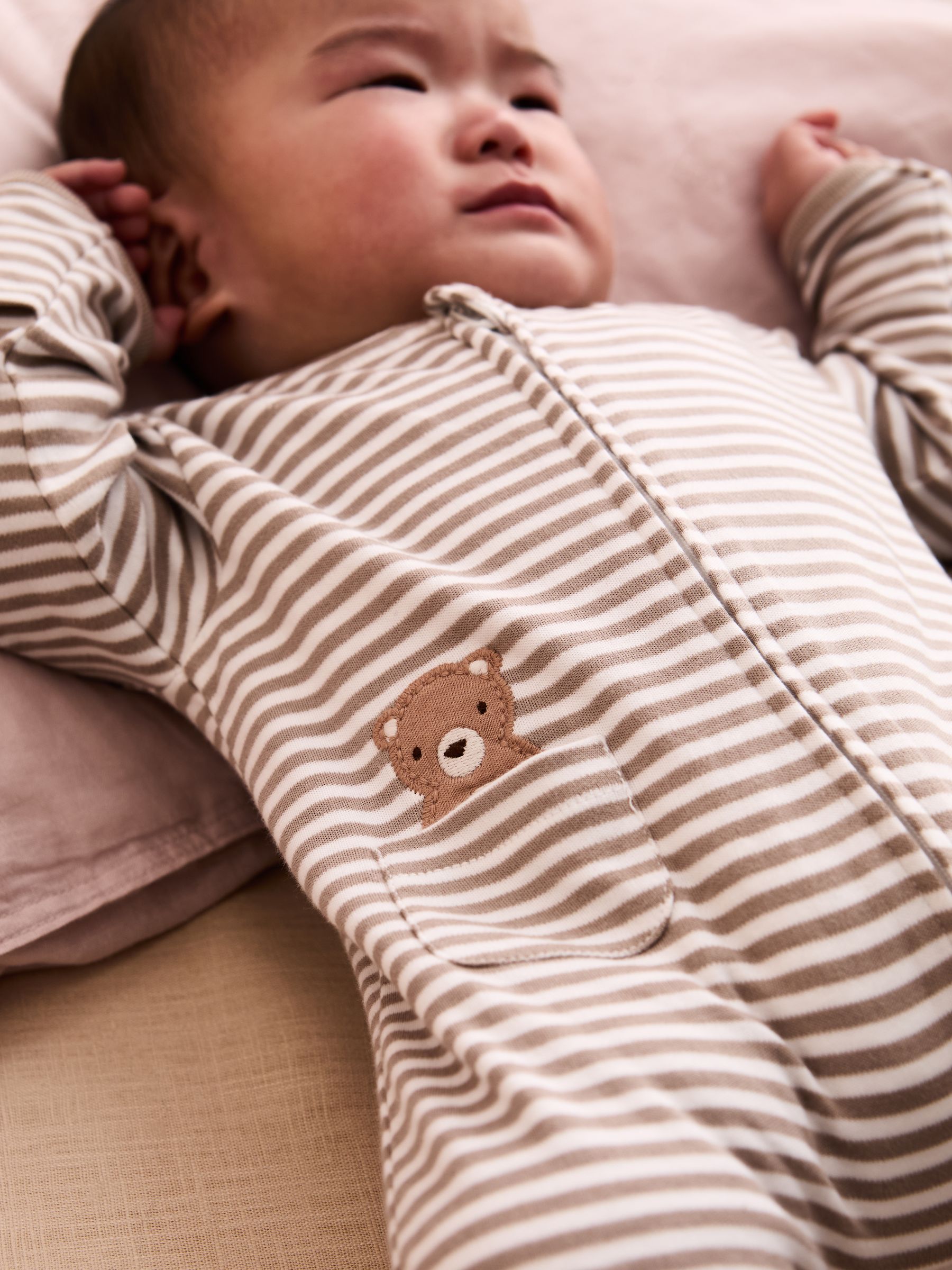 Tan Organic Cotton Footed Pocket Zip Sleepsuit - Image 3 of 6