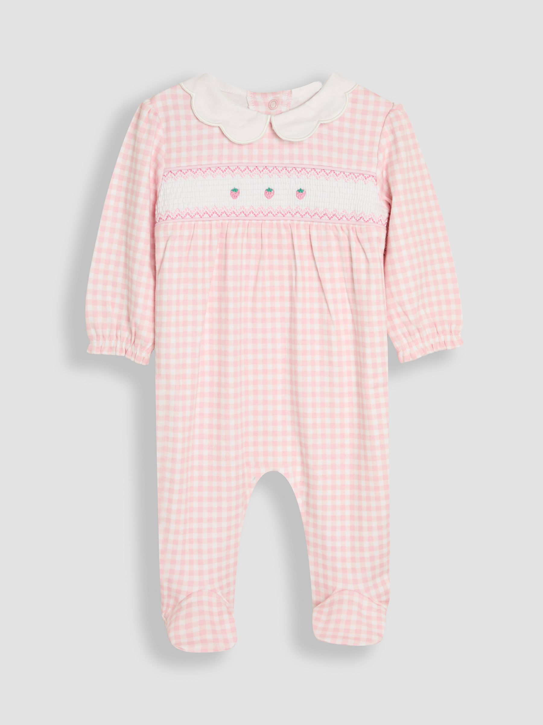 Pink Footed Smocked Embroidered 100% Cotton Sleepsuit - Image 1 of 3