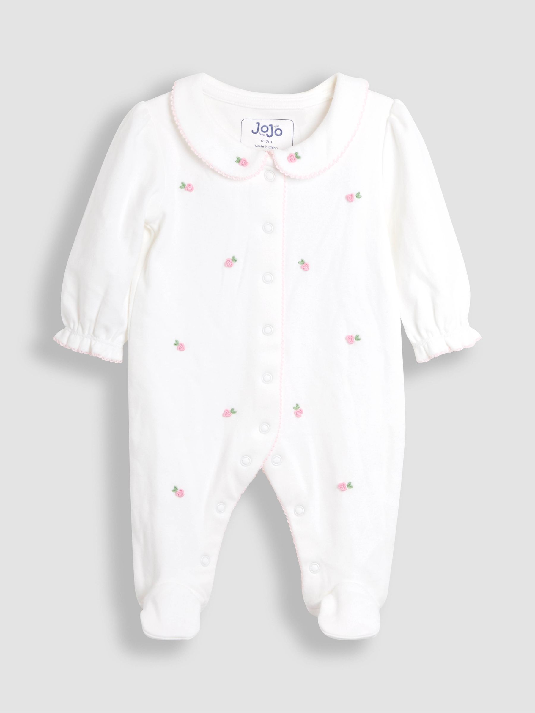 Cream Cotton Collared 2-Piece Embroidered Sleepsuit and Hat Set - Image 2 of 5