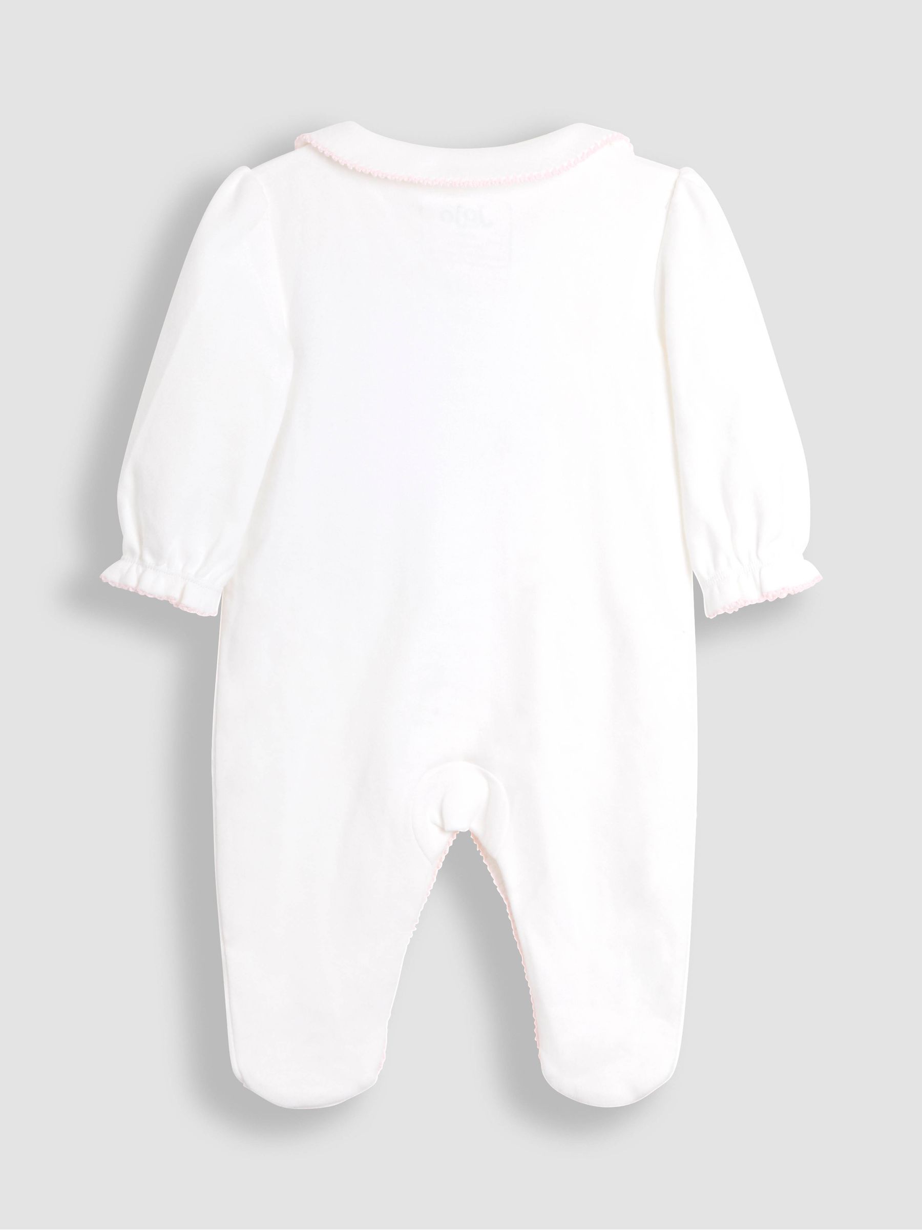 Cream Cotton Collared 2-Piece Embroidered Sleepsuit and Hat Set - Image 3 of 5