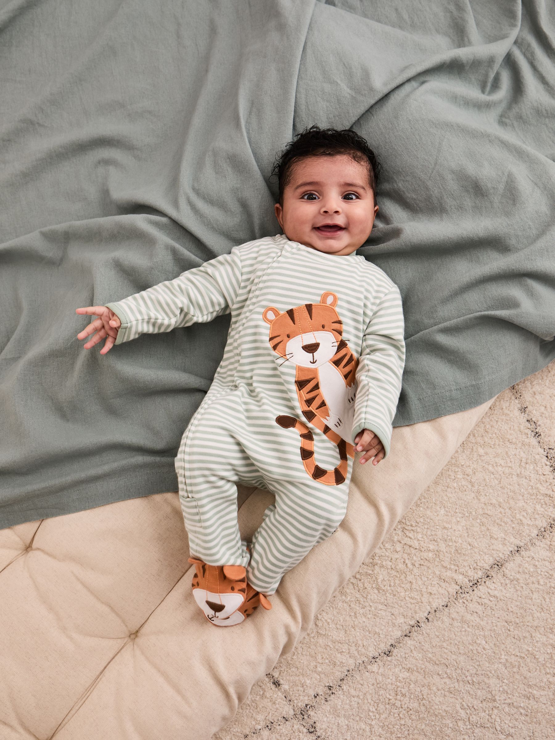 Green 100% Cotton Footed Appliqué Zip Sleepsuit - Image 1 of 7