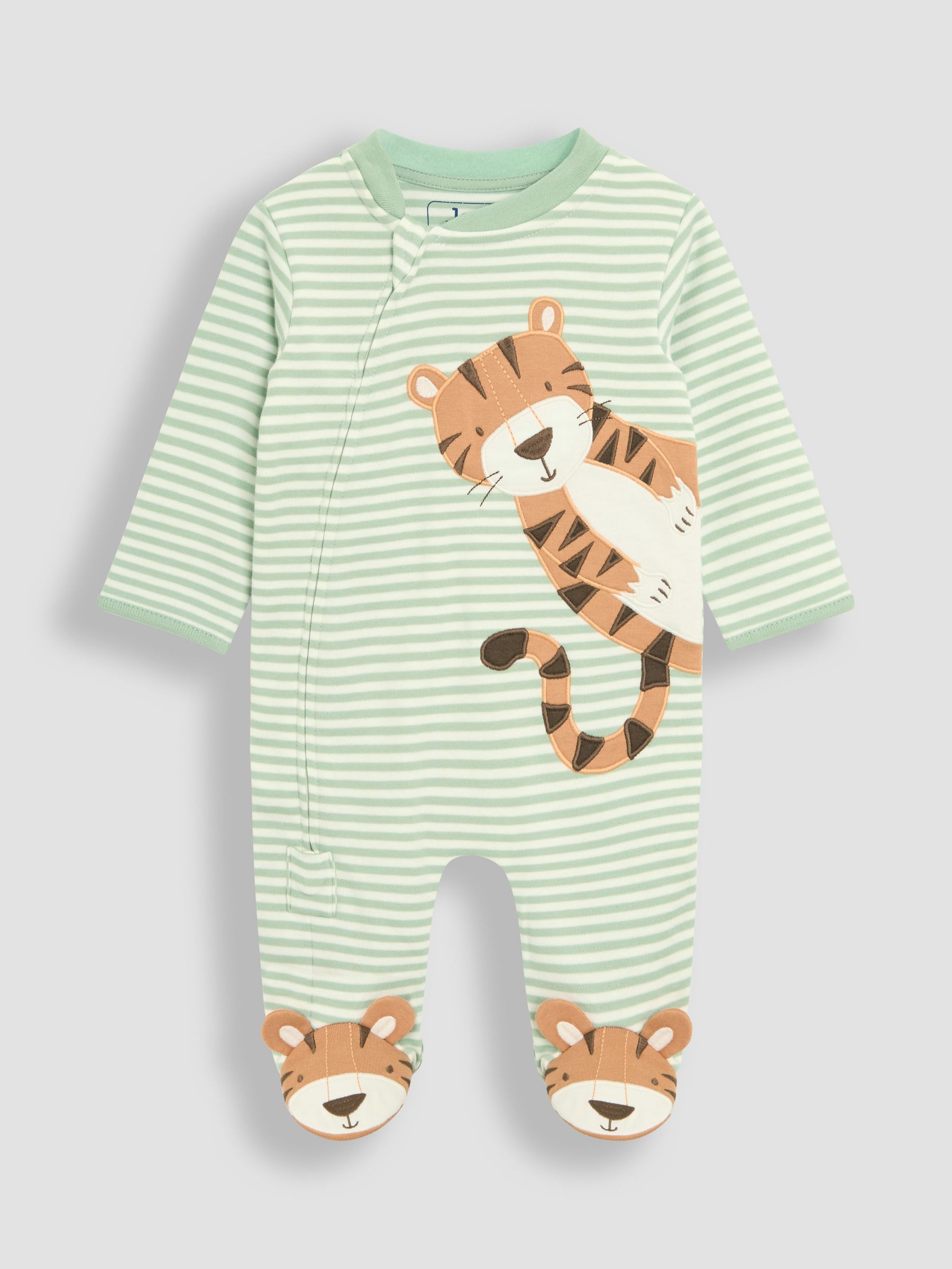 Green 100% Cotton Footed Appliqué Zip Sleepsuit - Image 5 of 7