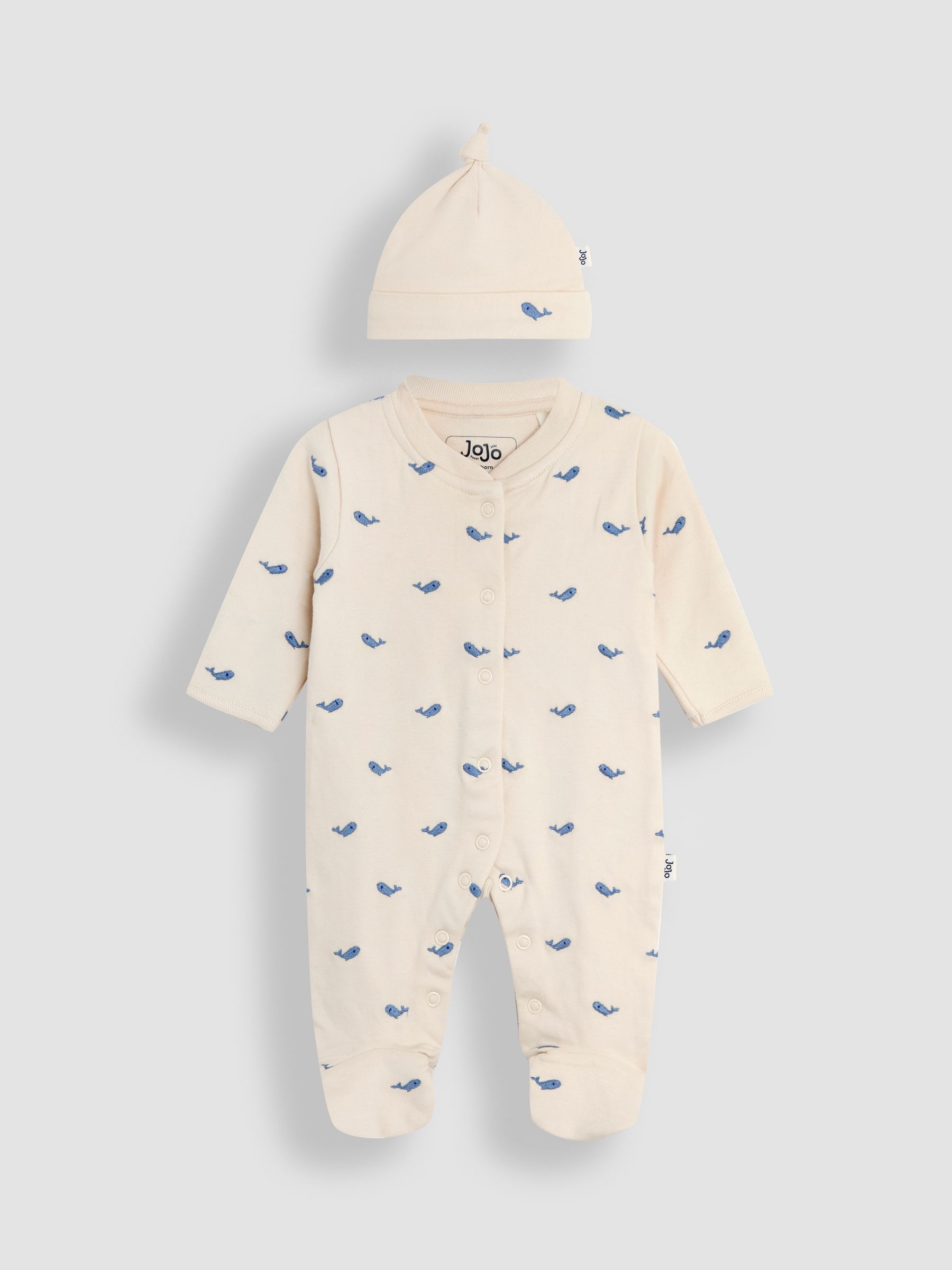 Stone 100% Cotton Embroidered Sleepsuit and Hat Set 2 Piece - Image 1 of 6