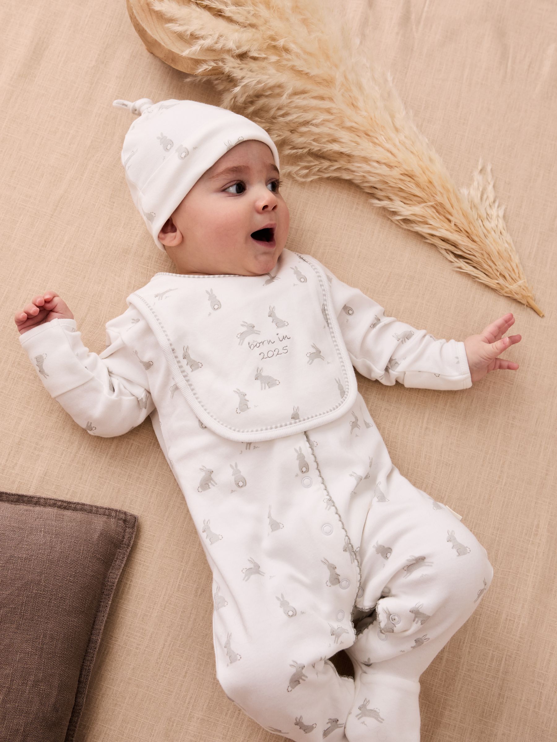 White Born In 2025 Cotton 4-Piece Baby Gifting Set - Image 1 of 13