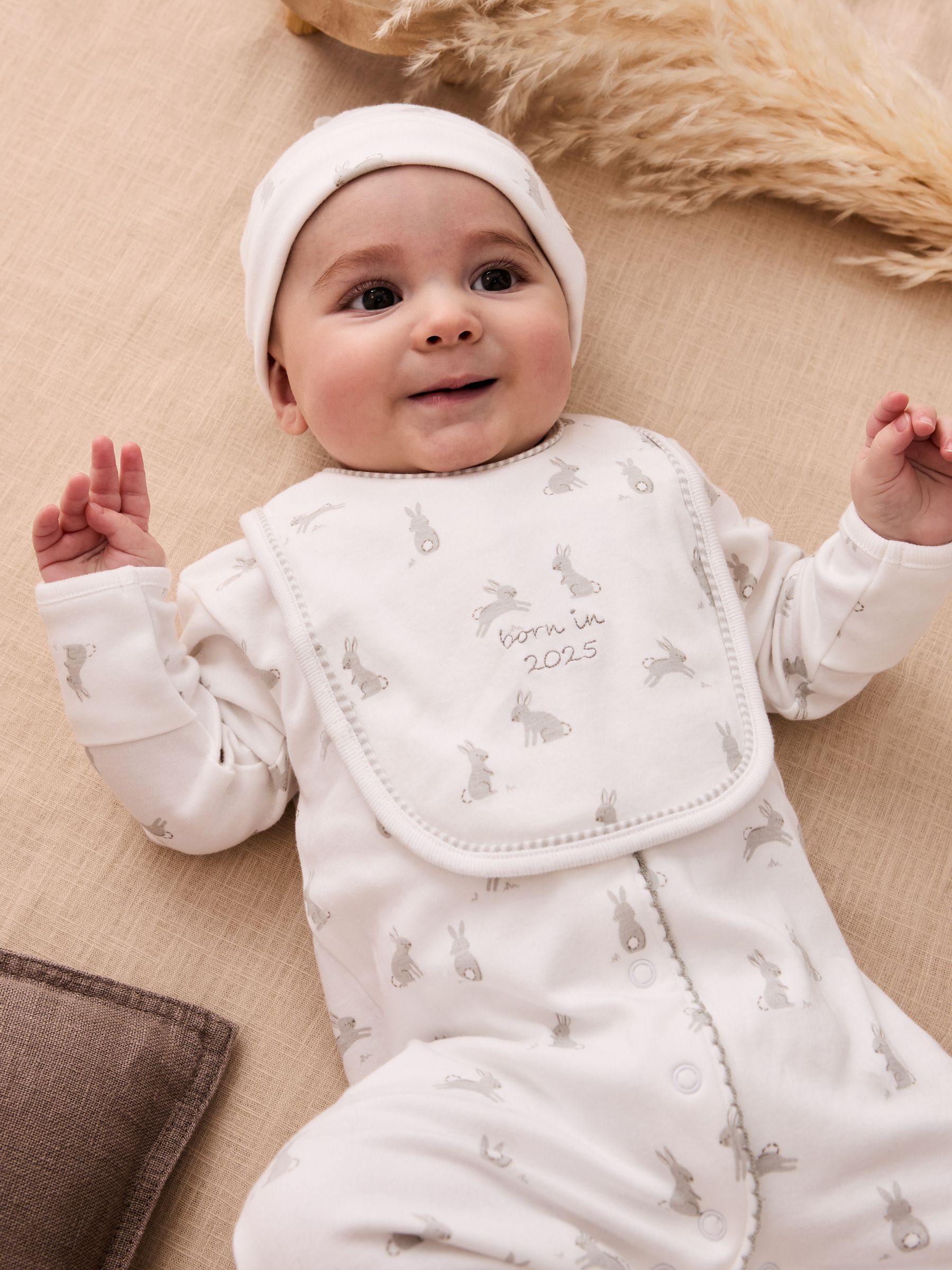 White Born In 2025 Cotton 4-Piece Baby Gifting Set - Image 2 of 13