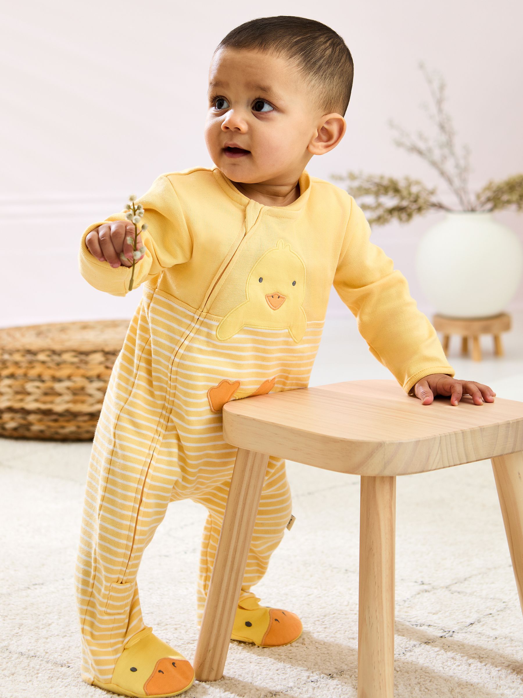 Yellow Cotton Footed Appliqué Zip 100% Cotton Sleepsuit - Image 1 of 6
