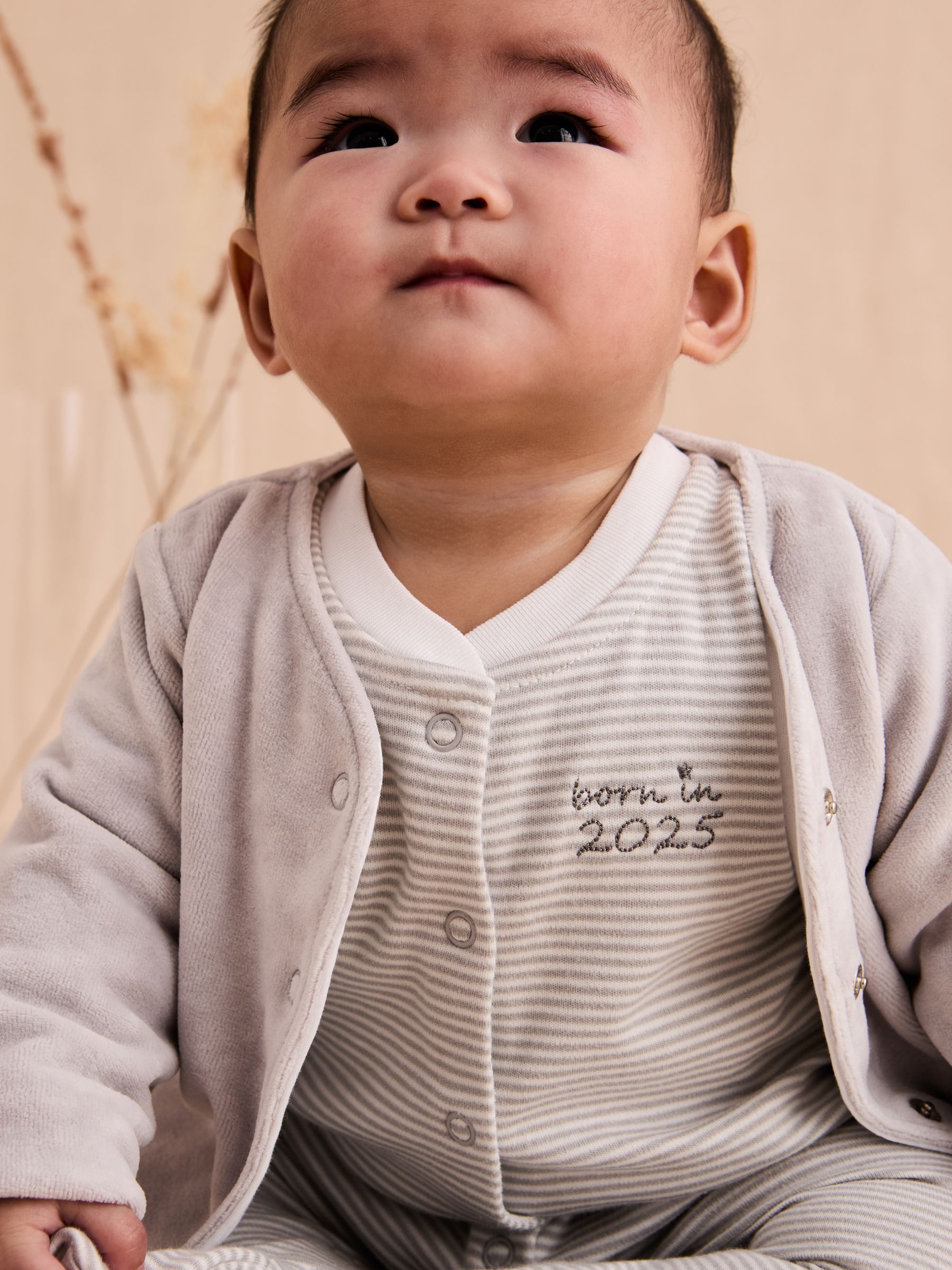 Stripe Born In 2025 2-Piece Footed Sleepsuit & Velour Jacket - Image 1 of 9