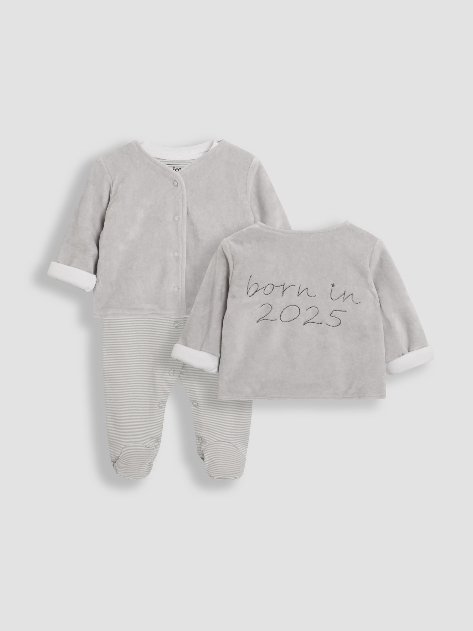 Stripe Born In 2025 2-Piece Footed Sleepsuit & Velour Jacket - Image 2 of 9