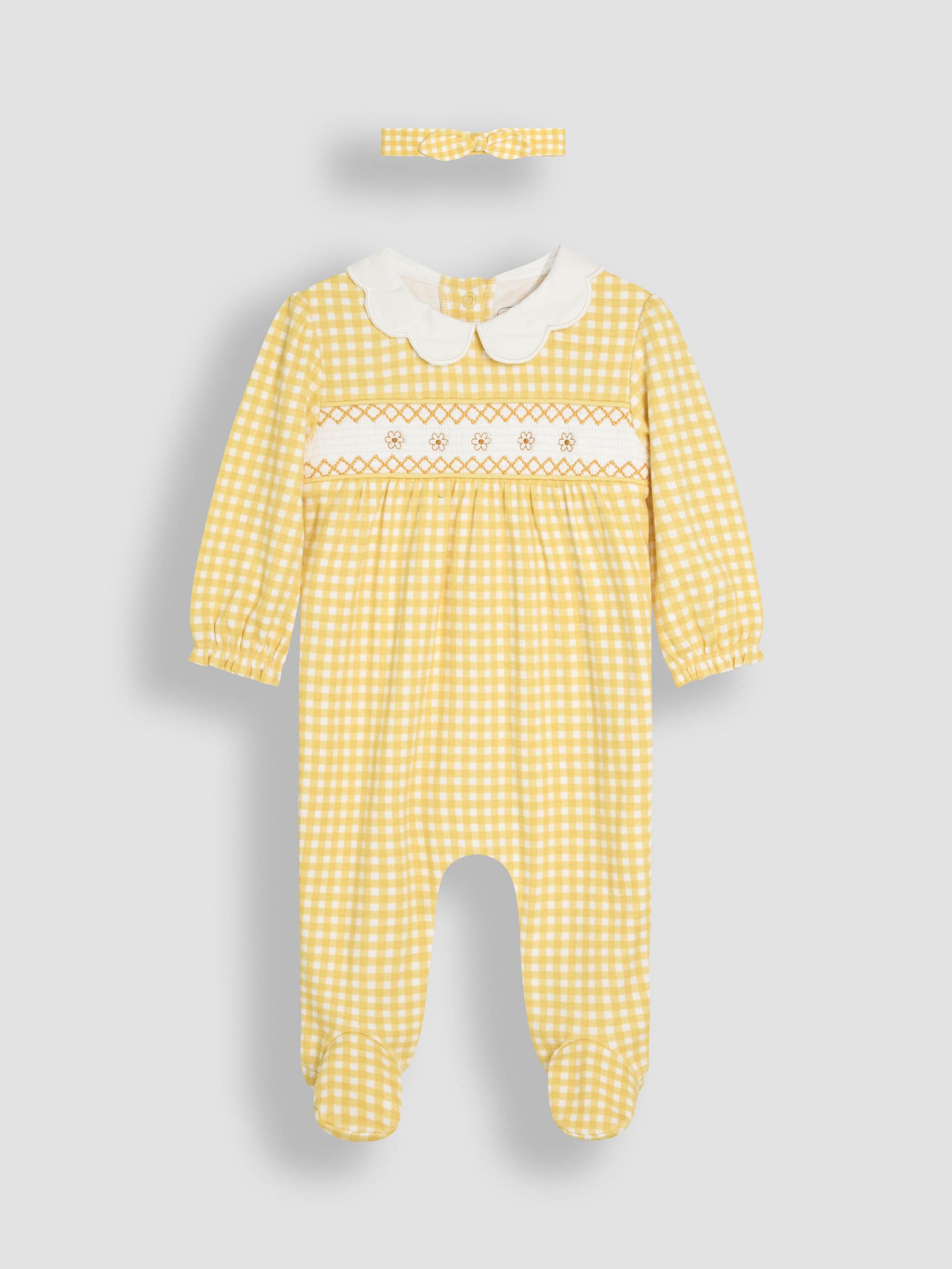 Yellow Smocked 100% Cotton Sleepsuit and Headband Set 2 Piece - Image 1 of 5
