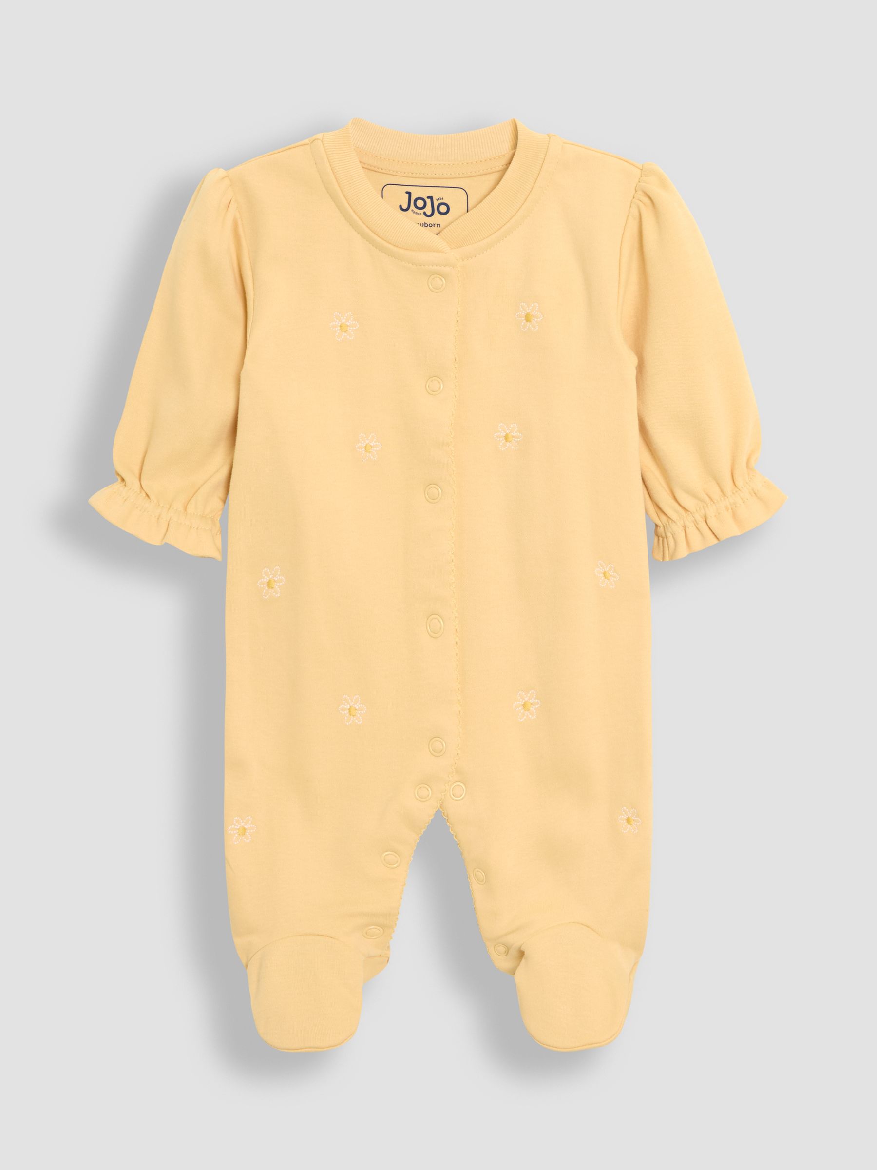 Yellow 100% Cotton Popper Footed Embroidered Sleepsuit - Image 1 of 3