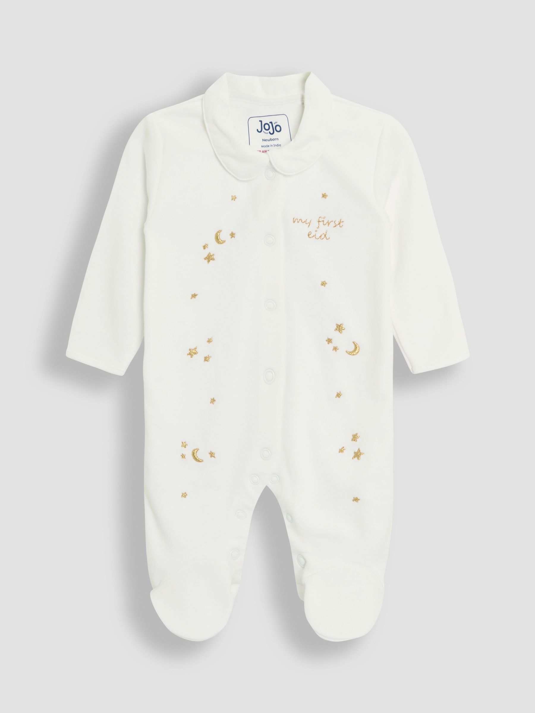 White 100% Cotton Embroidered Eid Sleepsuit - Image 1 of 3