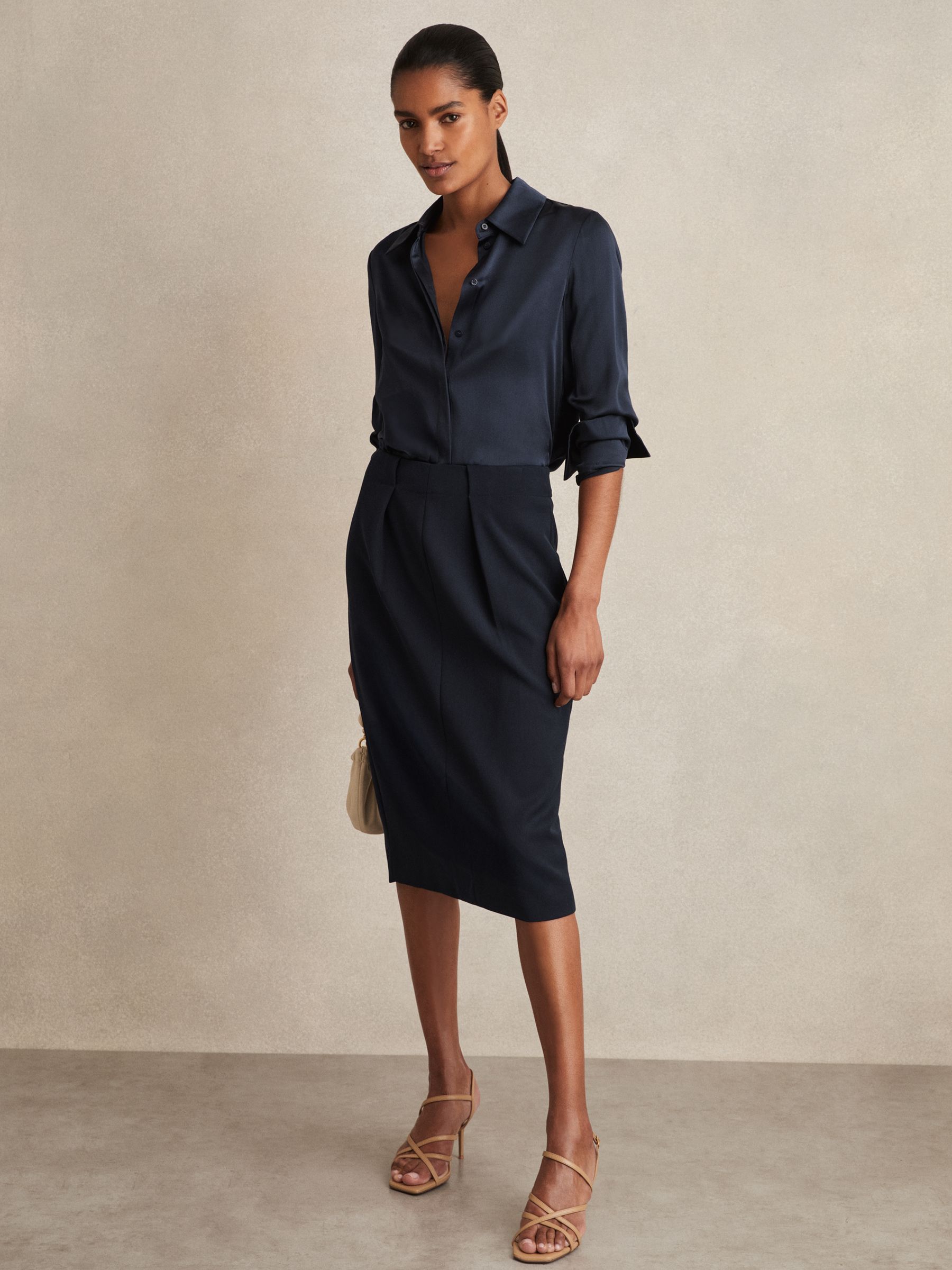 Tailored Midi Suit Skirt in Navy - Image 1 of 6
