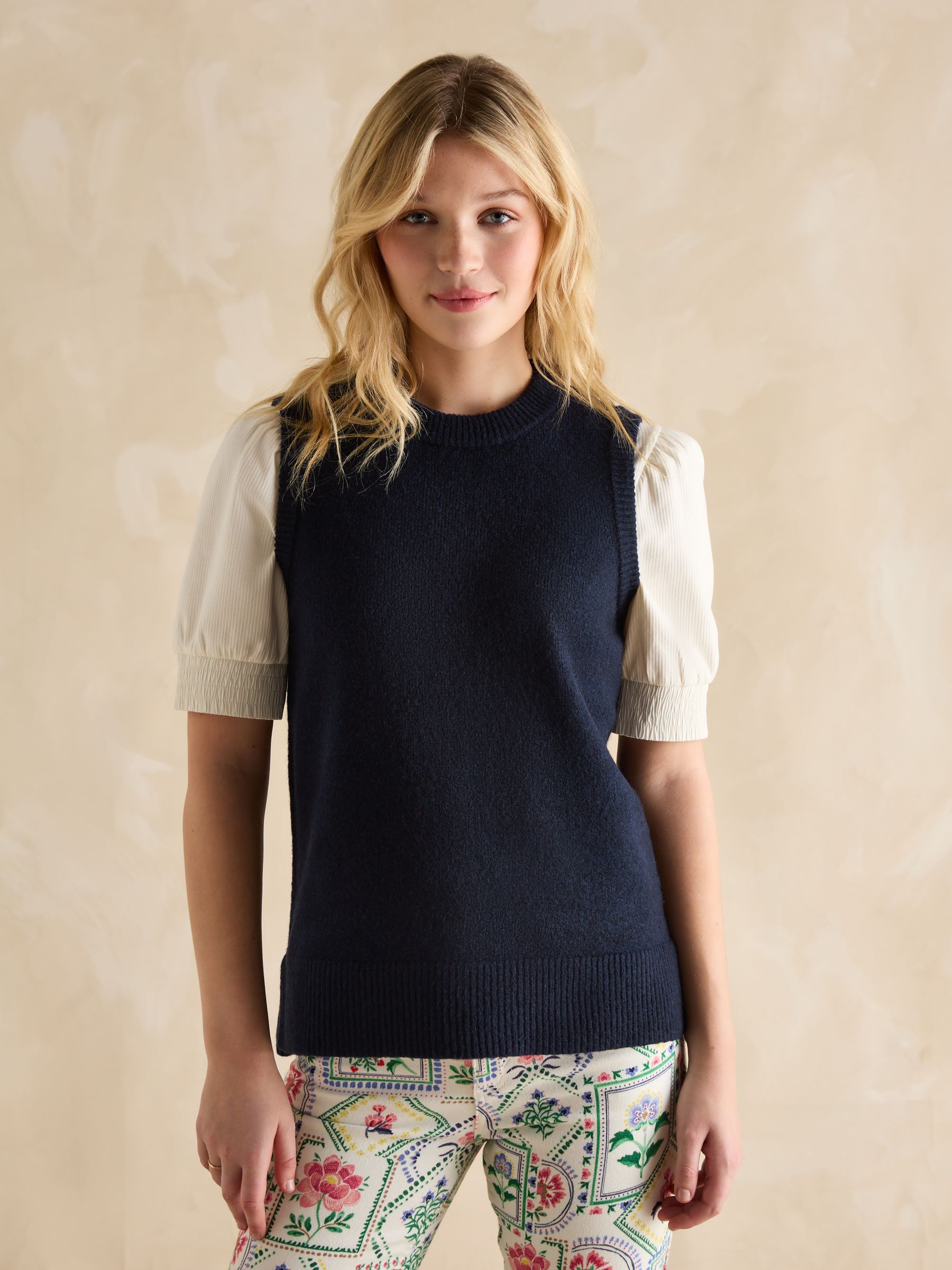 Holly Navy Blue Longline Knitted Vest - Image 1 of 6