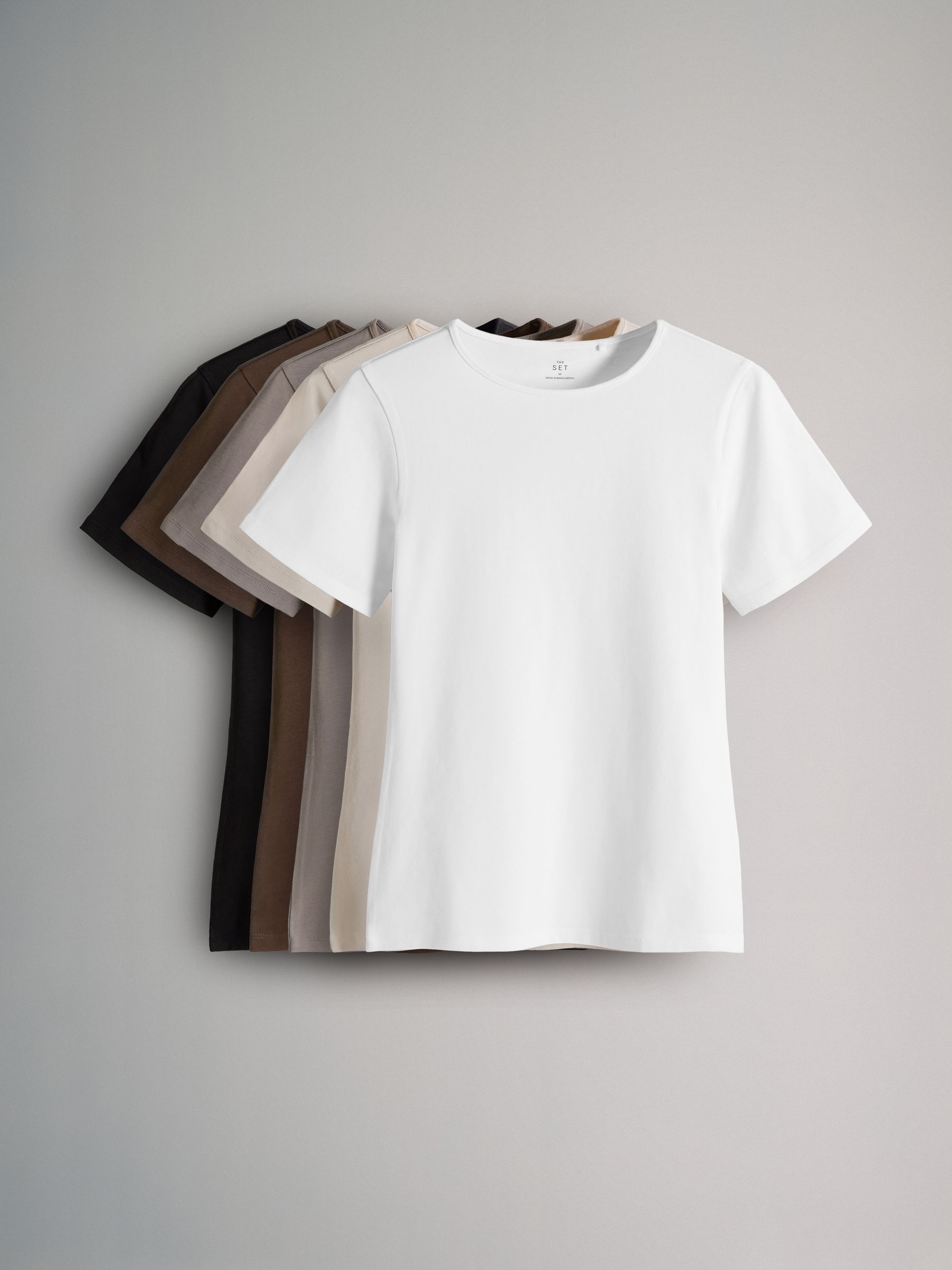 Black/Brown/Neutral/Nude/White - 5 Pack Short Sleeve Fitted Crew Neck T-Shirts - Image 1 of 7 Black/Brown/Neutral/Nude/White - 5 Pack Short Sleeve Fitted Crew Neck T-Shirts - Image 1 of 7