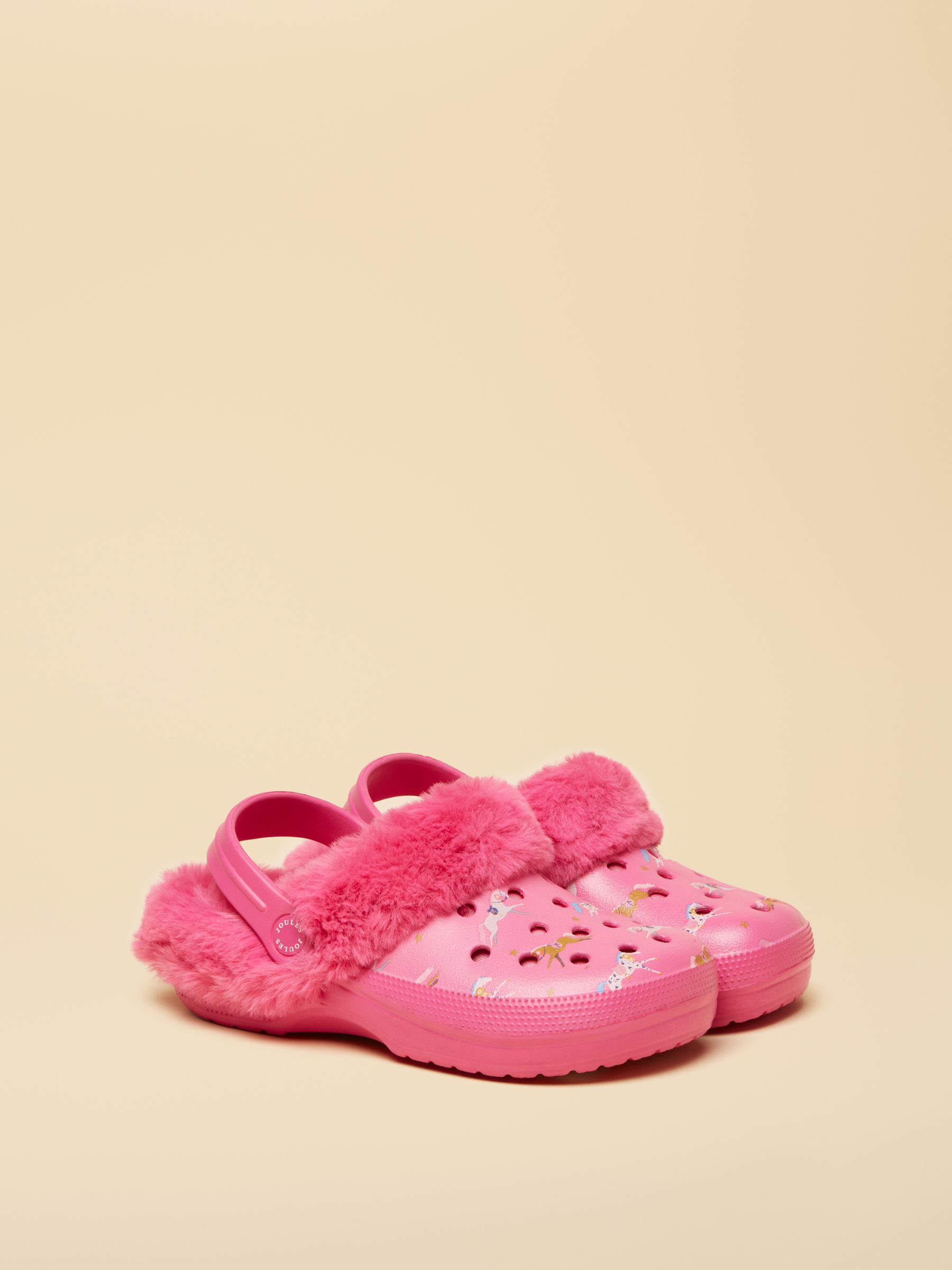 Girls' Winter Poole Pink Horse Print Faux Fur Lined Clogs - Image 2 of 6