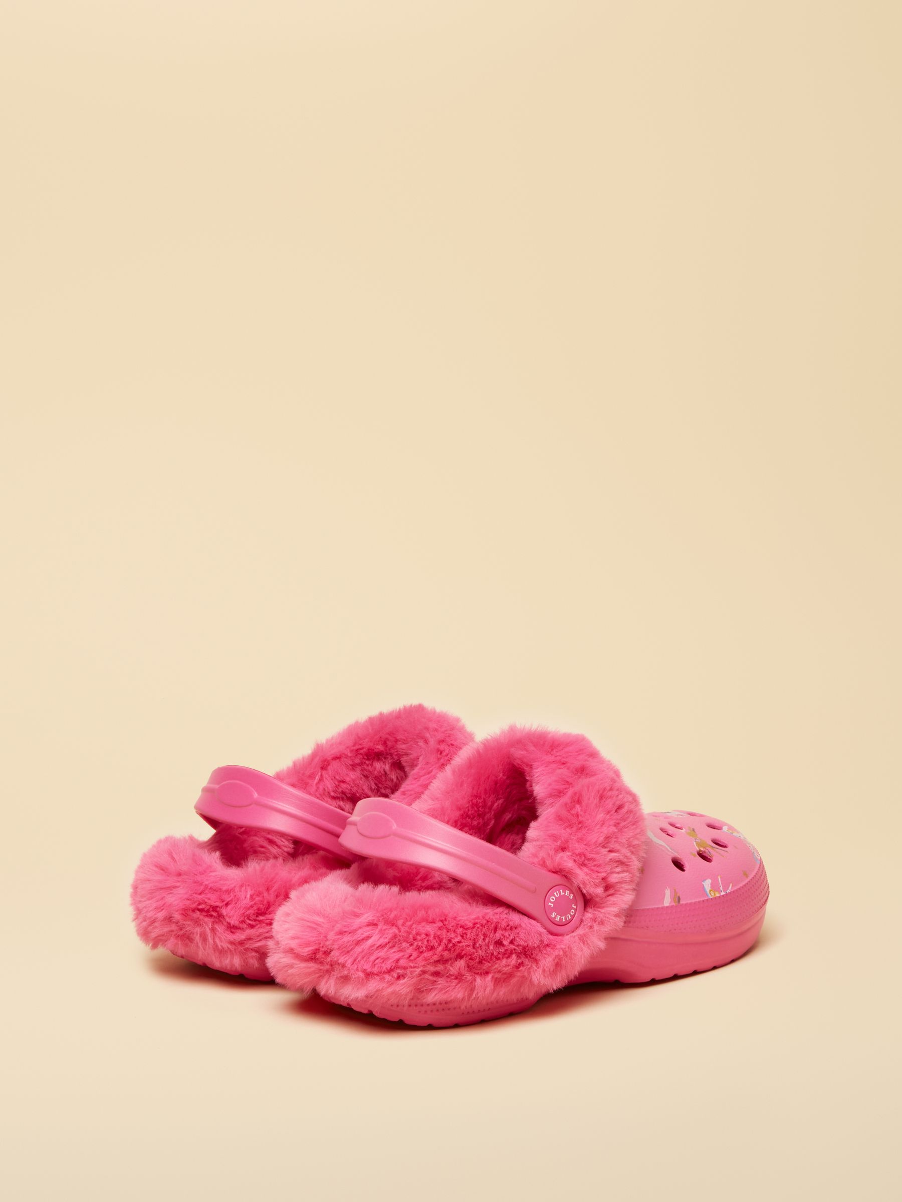 Girls' Winter Poole Pink Horse Print Faux Fur Lined Clogs - Image 3 of 6