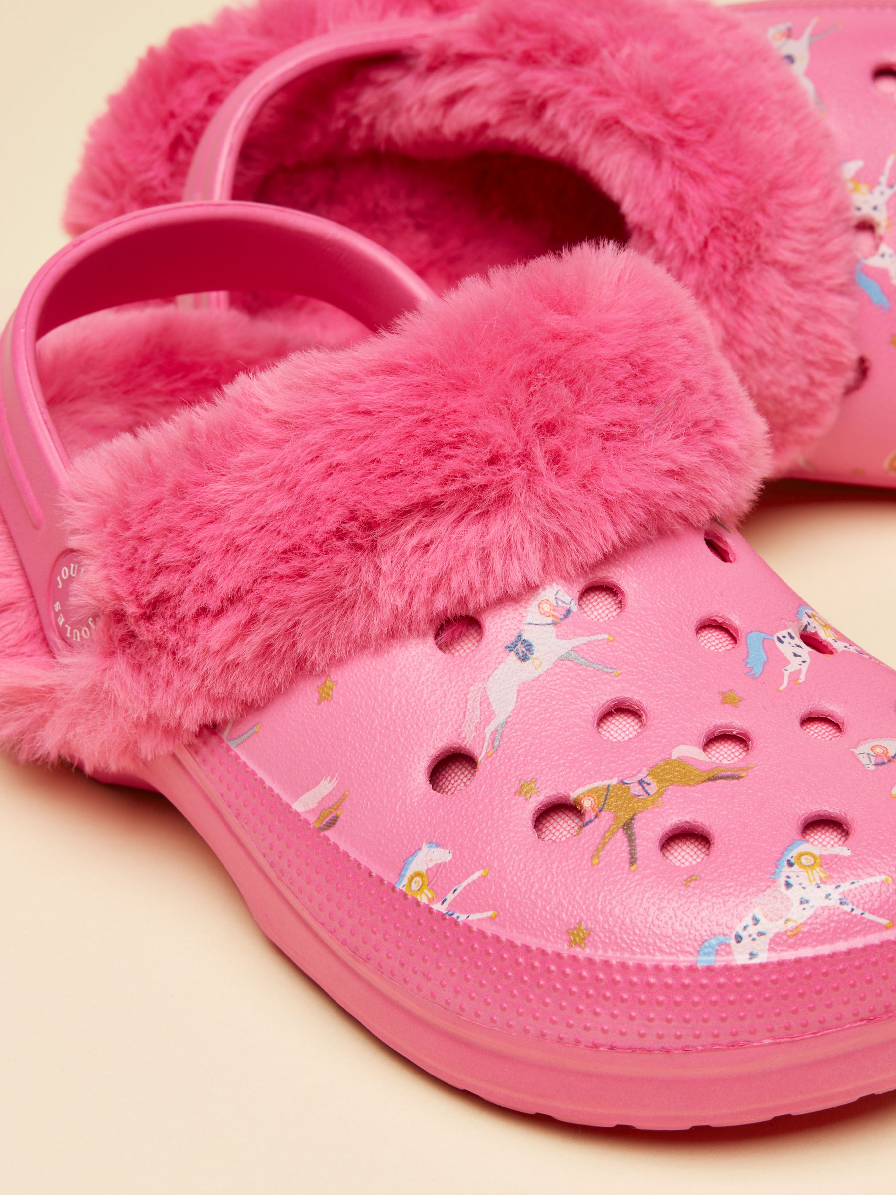 Girls' Winter Poole Pink Horse Print Faux Fur Lined Clogs - Image 5 of 6