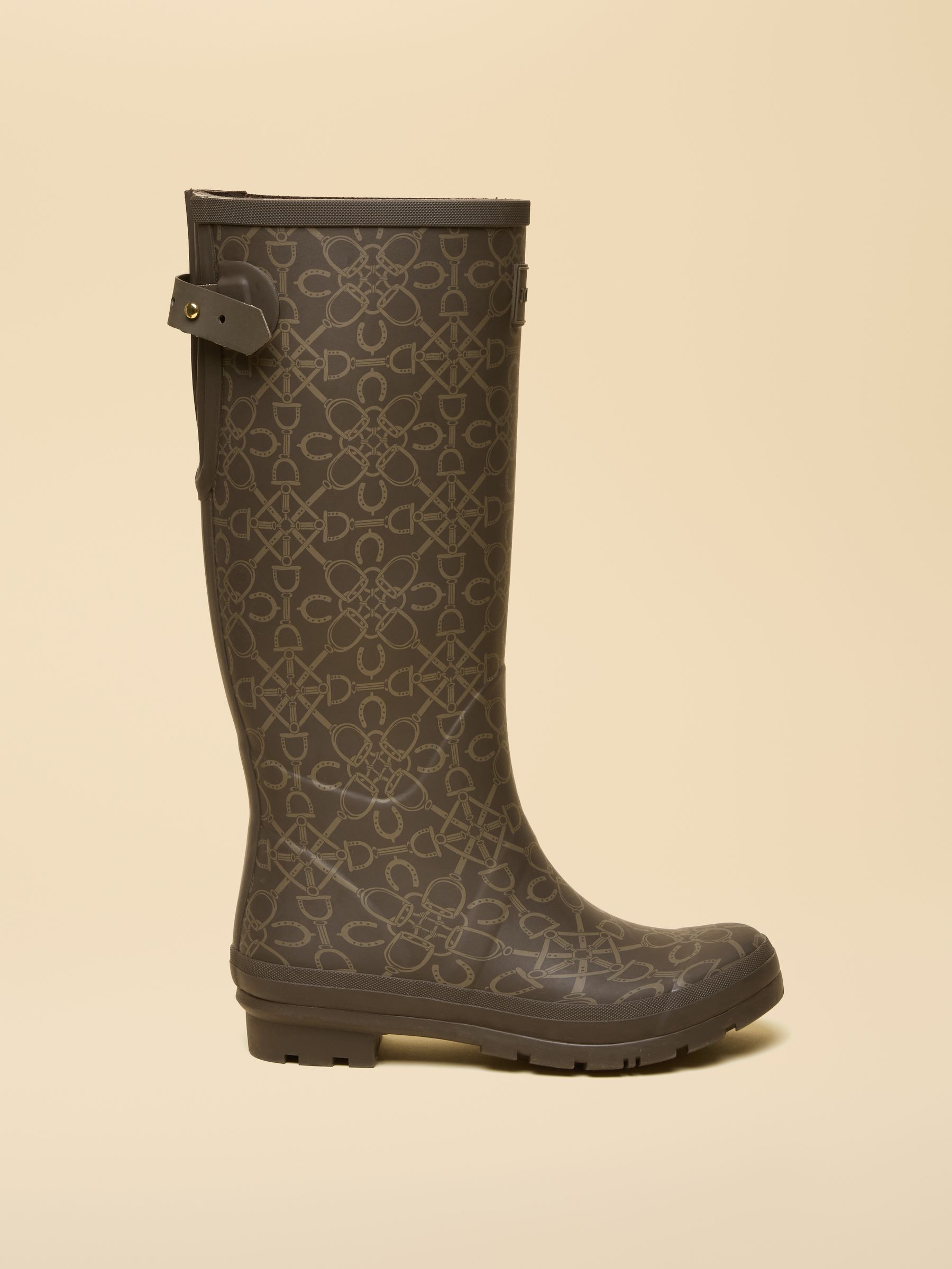 Printed Brown Adjustable Tall Waterproof Wellies - Image 1 of 6