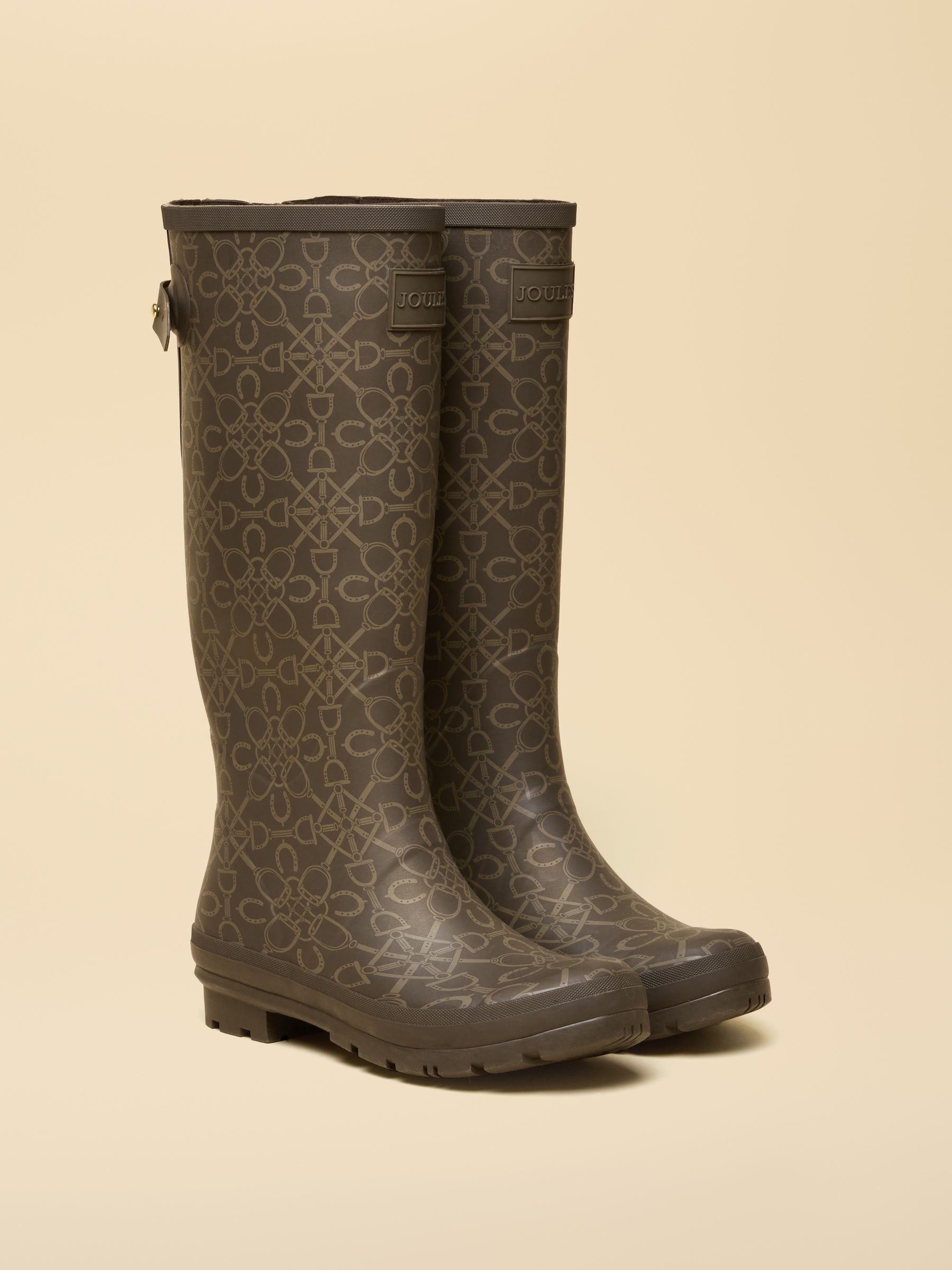Printed Brown Adjustable Tall Waterproof Wellies - Image 2 of 6