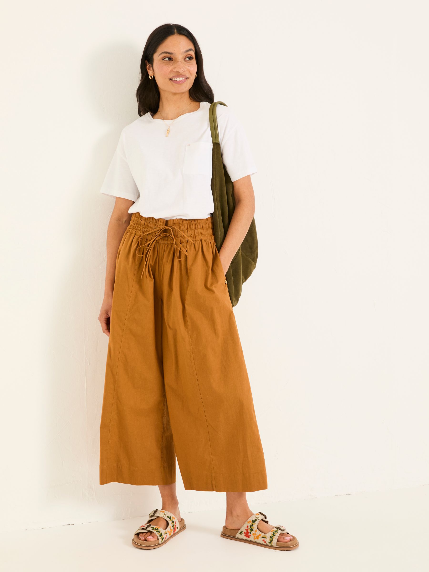 Aubrey Tan Brown Wide Leg Crop Trouser FatFace