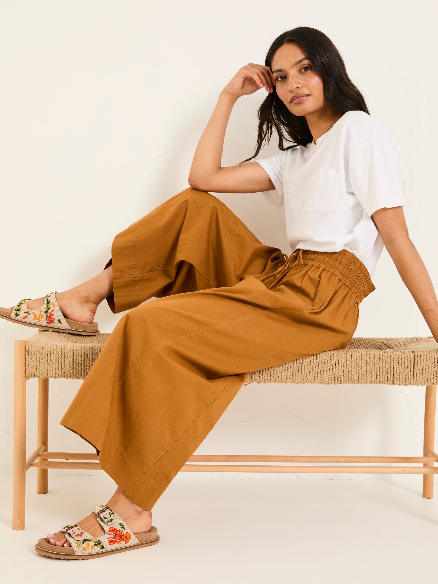Aubreay Tan Brown Wide Leg Cropped Trousers - Image 3 of 5