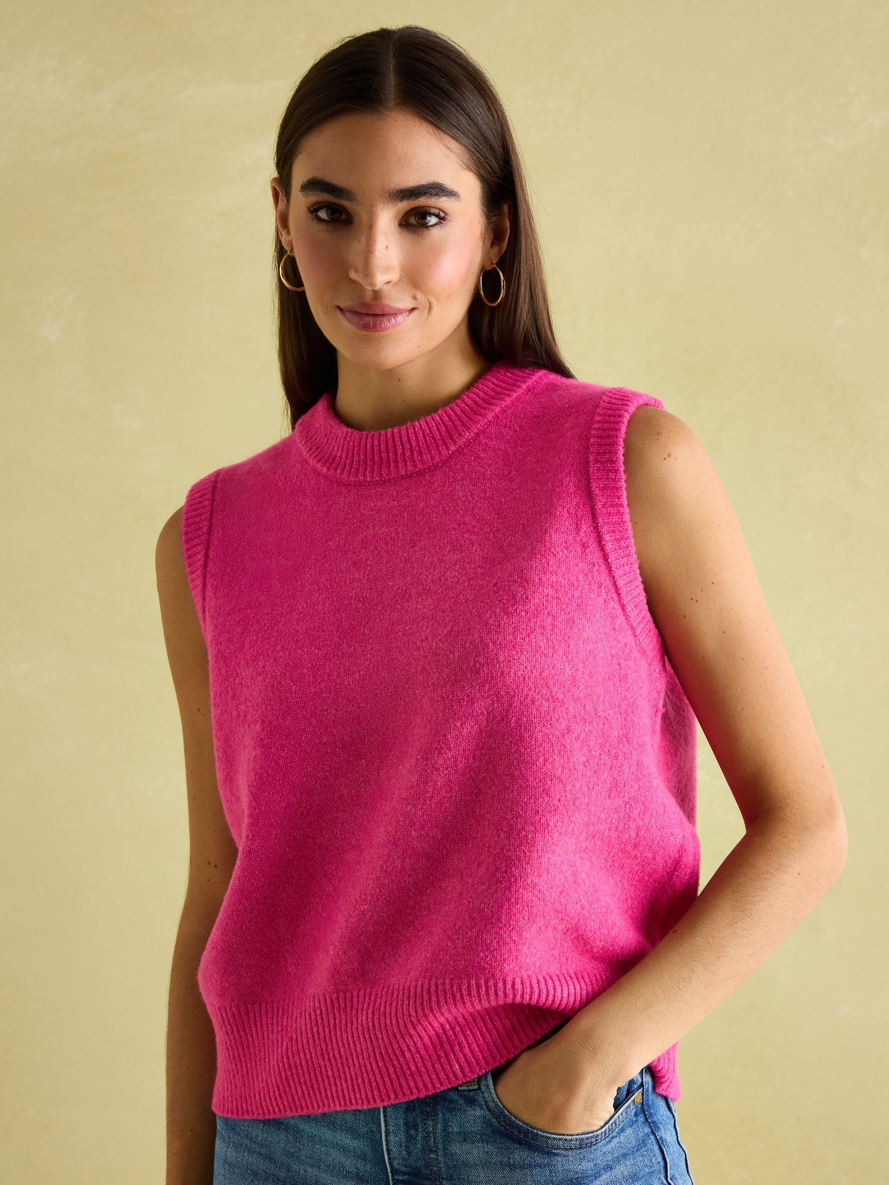 Holly Bright Pink Regular Fit Knitted Vest - Image 7 of 8