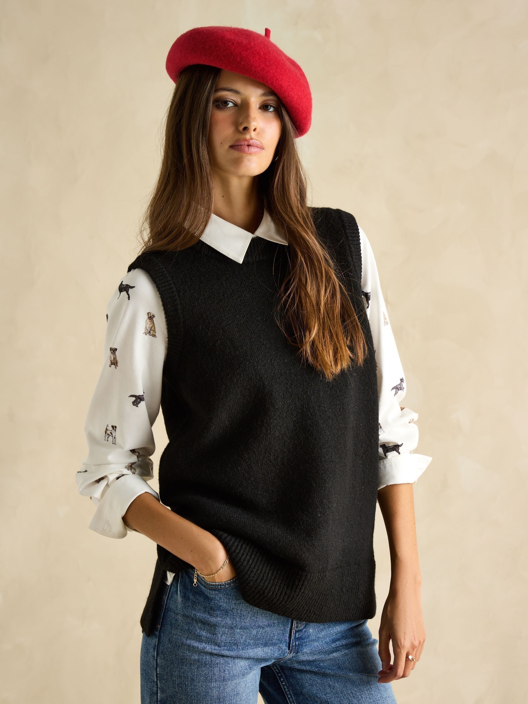 Holly Black Longline Knitted Vest Joules