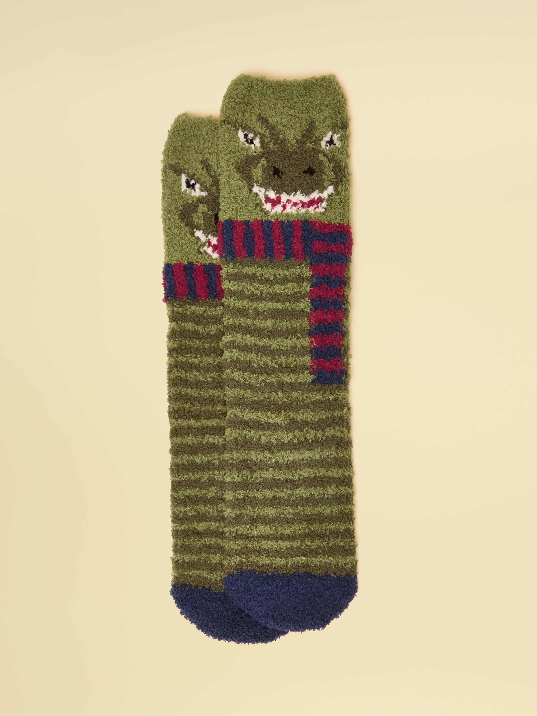 Kids' Fluffy Green Dino Socks - Image 1 of 3 Kids' Fluffy Green Dino Socks - Image 1 of 3