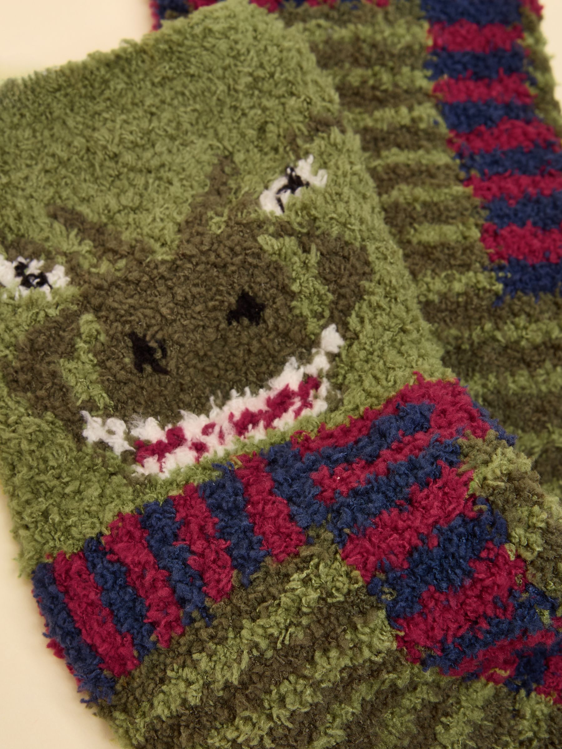 Kids' Fluffy Green Dino Socks - Image 2 of 3 Kids' Fluffy Green Dino Socks - Image 2 of 3