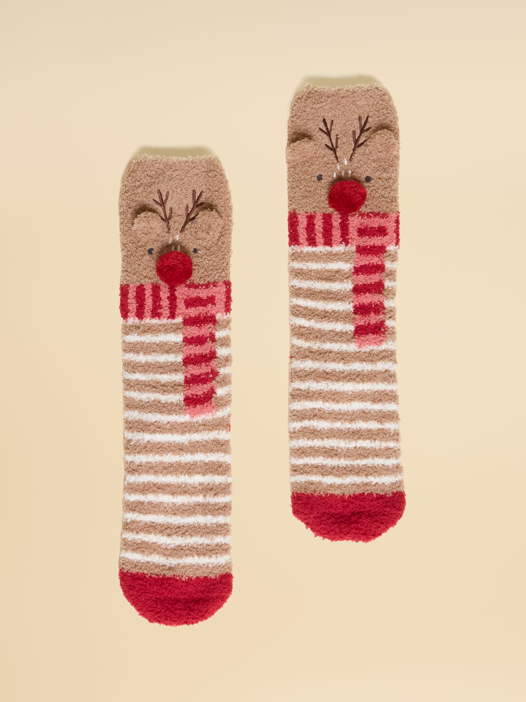 Kids' Fluffy Reindeer Brown Character Socks - Image 1 of 3 Kids' Fluffy Reindeer Brown Character Socks - Image 1 of 3