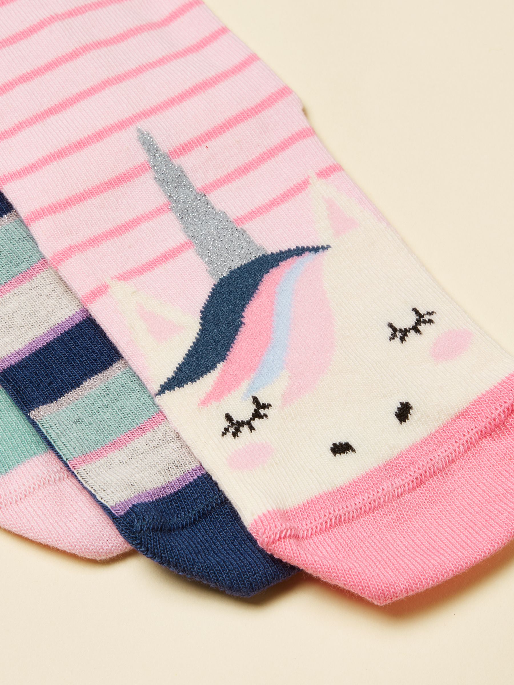 Kids' Neat Feet Pink & Blue Unicorn Socks 3 Pack - Image 2 of 3