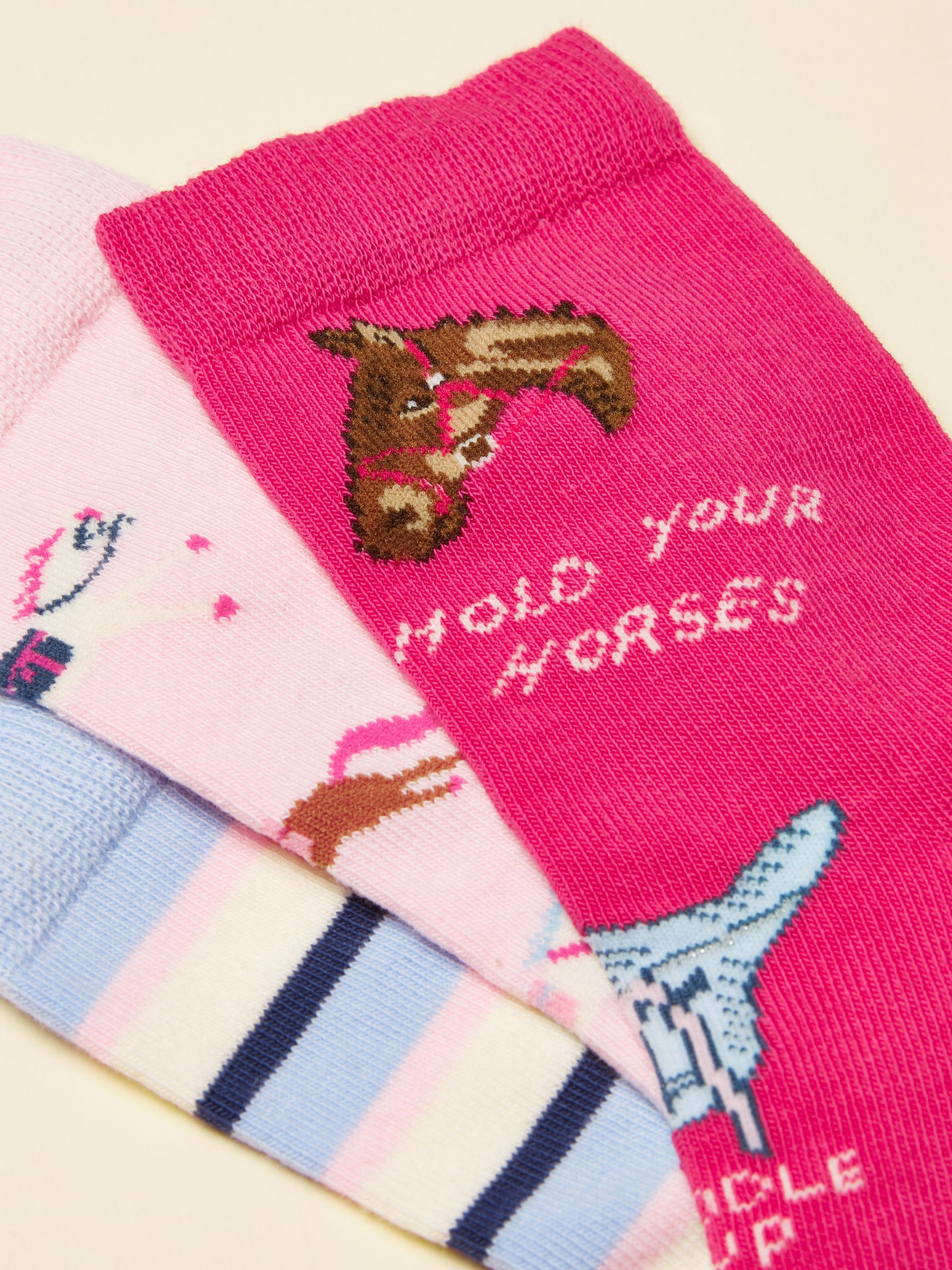 Kids' Neat Feet Pink Horse Socks 3 Pack - Image 3 of 4