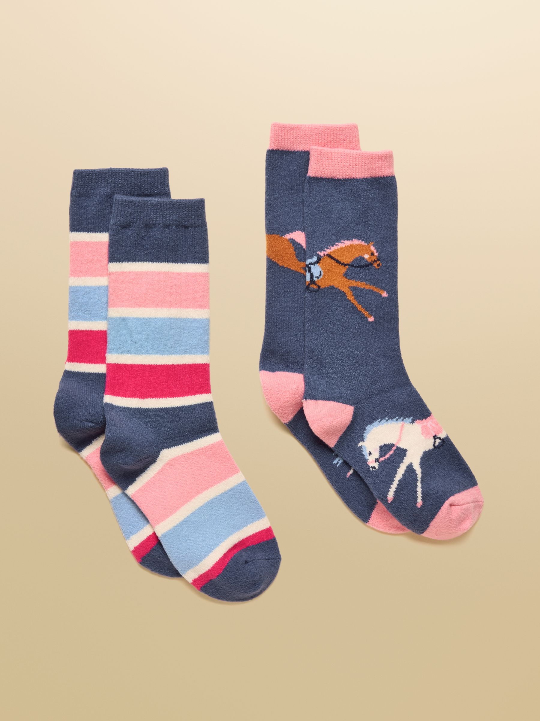 Kids' Warmly Navy & Pink Horse Cosy Sock 2 Pack - Image 1 of 3