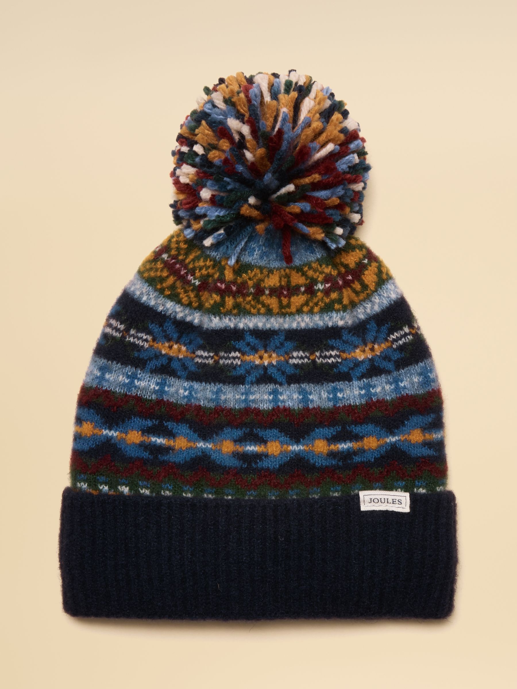 Riley Multi Navy Cosy Lined Fair Isle Bobble Hat - Image 1 of 5
