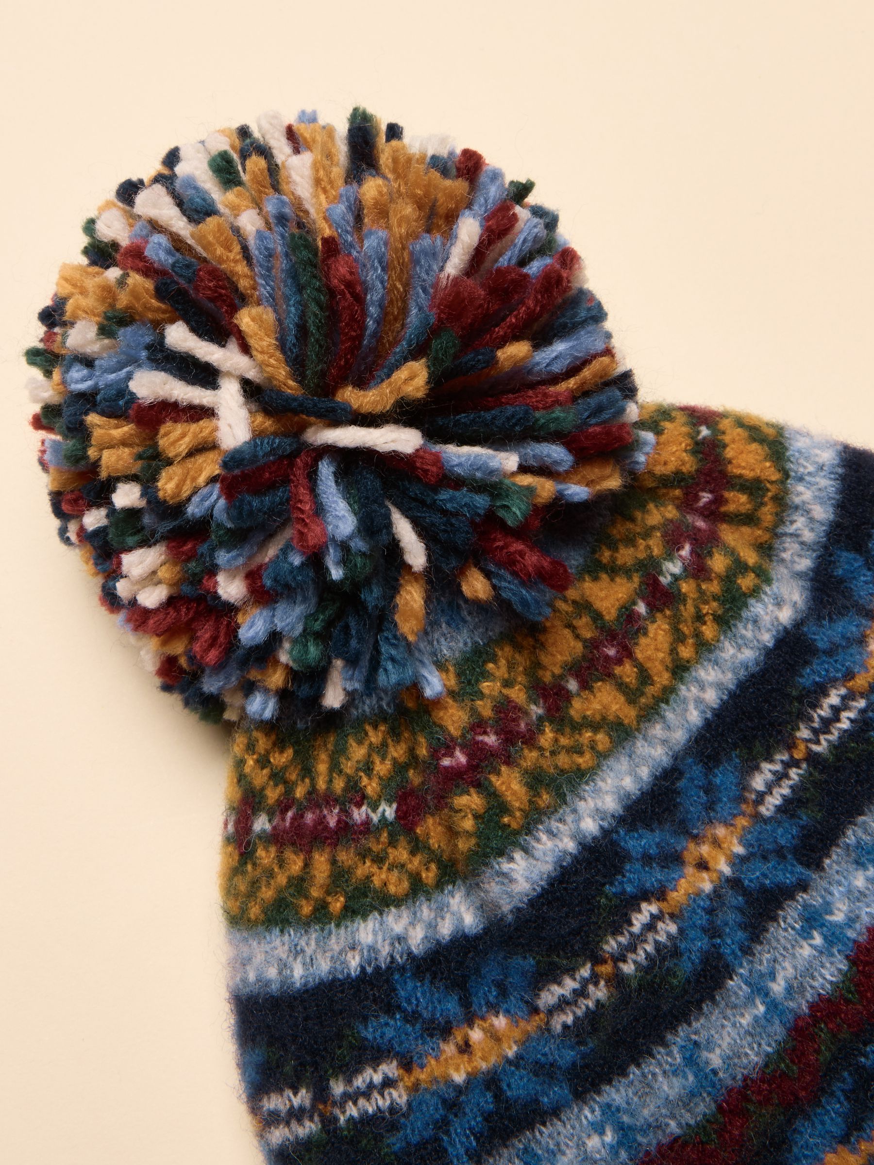 Riley Multi Navy Cosy Lined Fair Isle Bobble Hat - Image 4 of 5