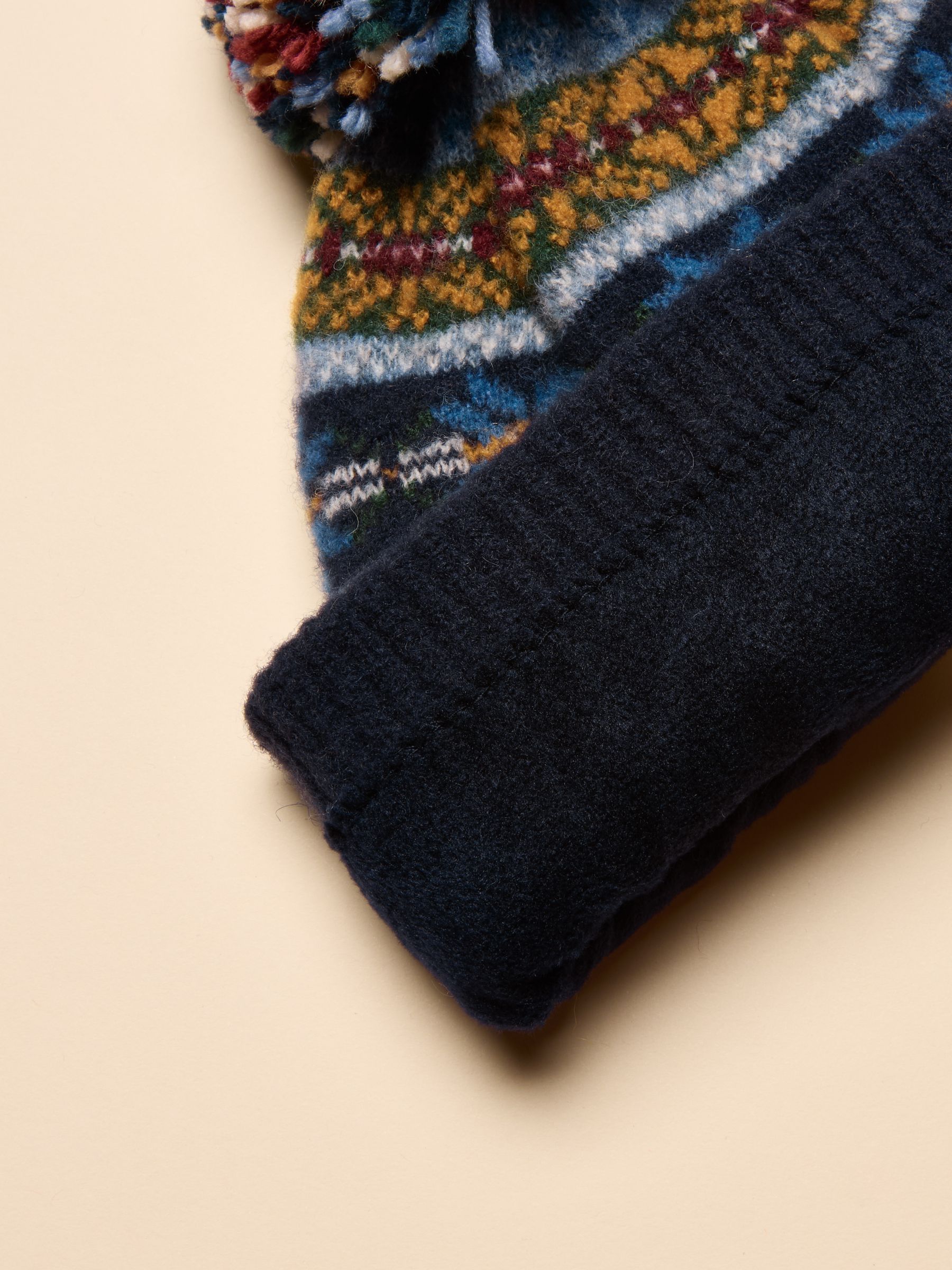Riley Multi Navy Cosy Lined Fair Isle Bobble Hat - Image 5 of 5