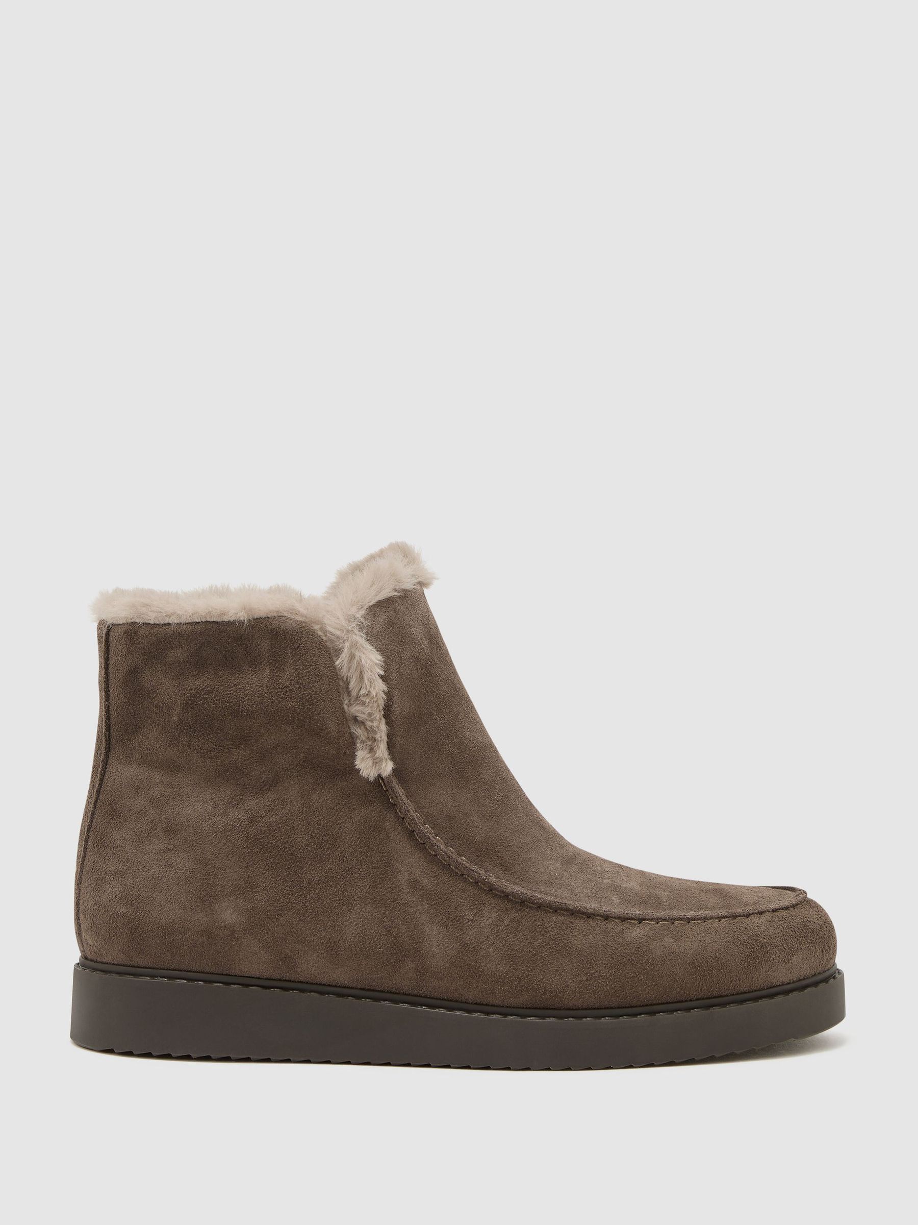 Suede Shearling-Lined Ankle Boots in Taupe - Image 3 of 7