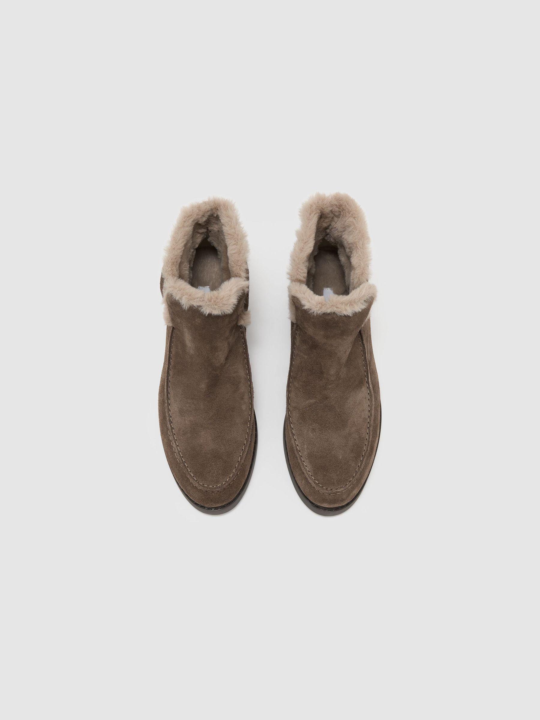 Suede Shearling-Lined Ankle Boots in Taupe - Image 4 of 7