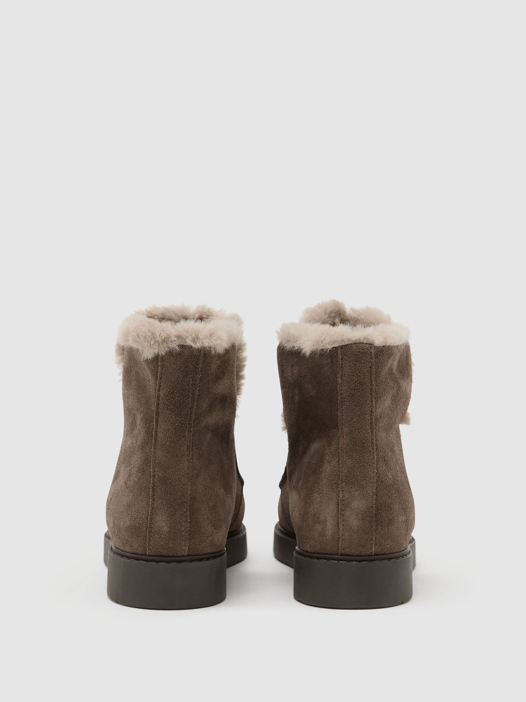 Suede Shearling-Lined Ankle Boots in Taupe - Image 5 of 7