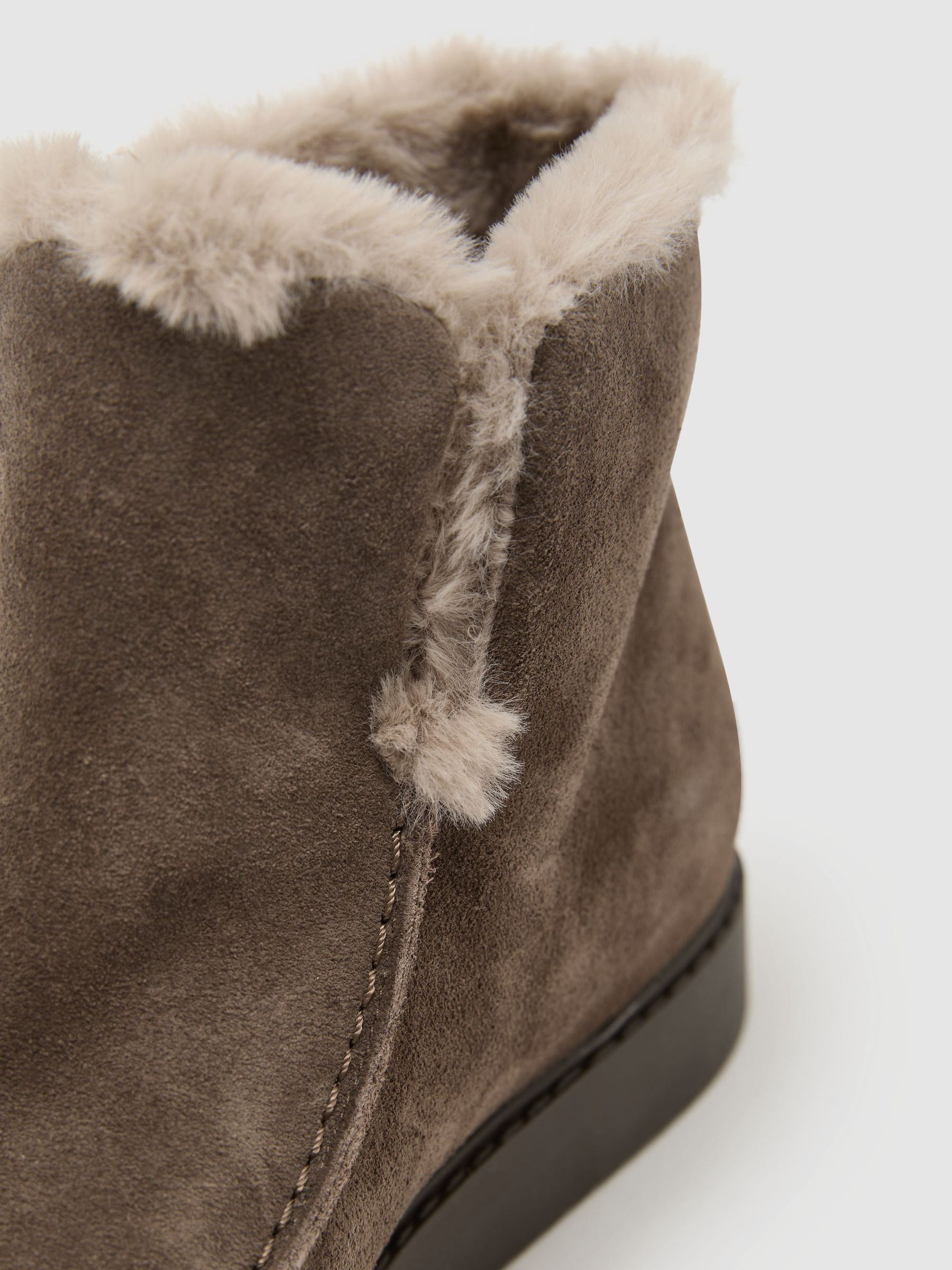 Suede Shearling-Lined Ankle Boots in Taupe - Image 7 of 7