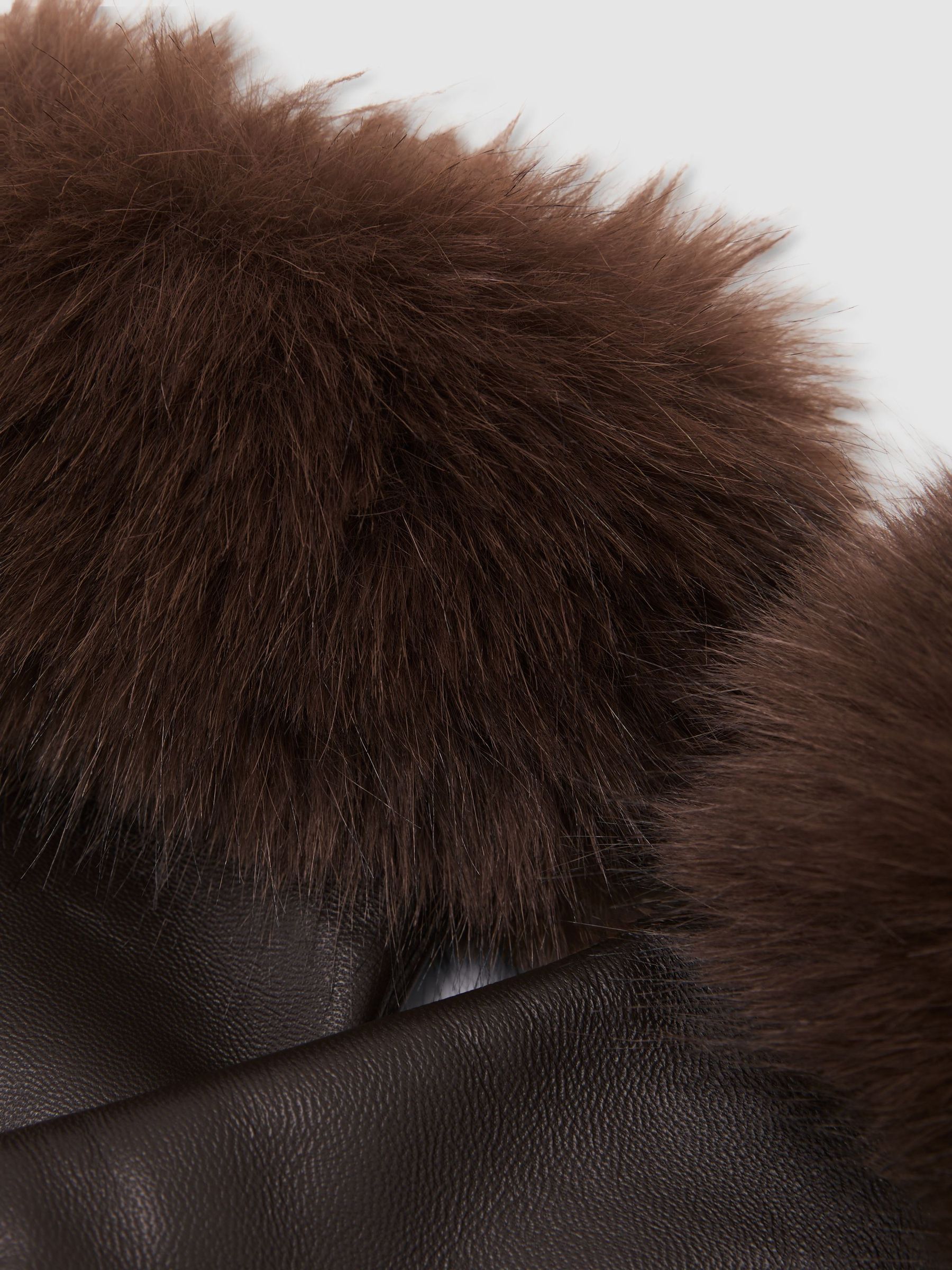 Leather Faux-Fur Cuff Gloves in Chocolate - Image 3 of 3