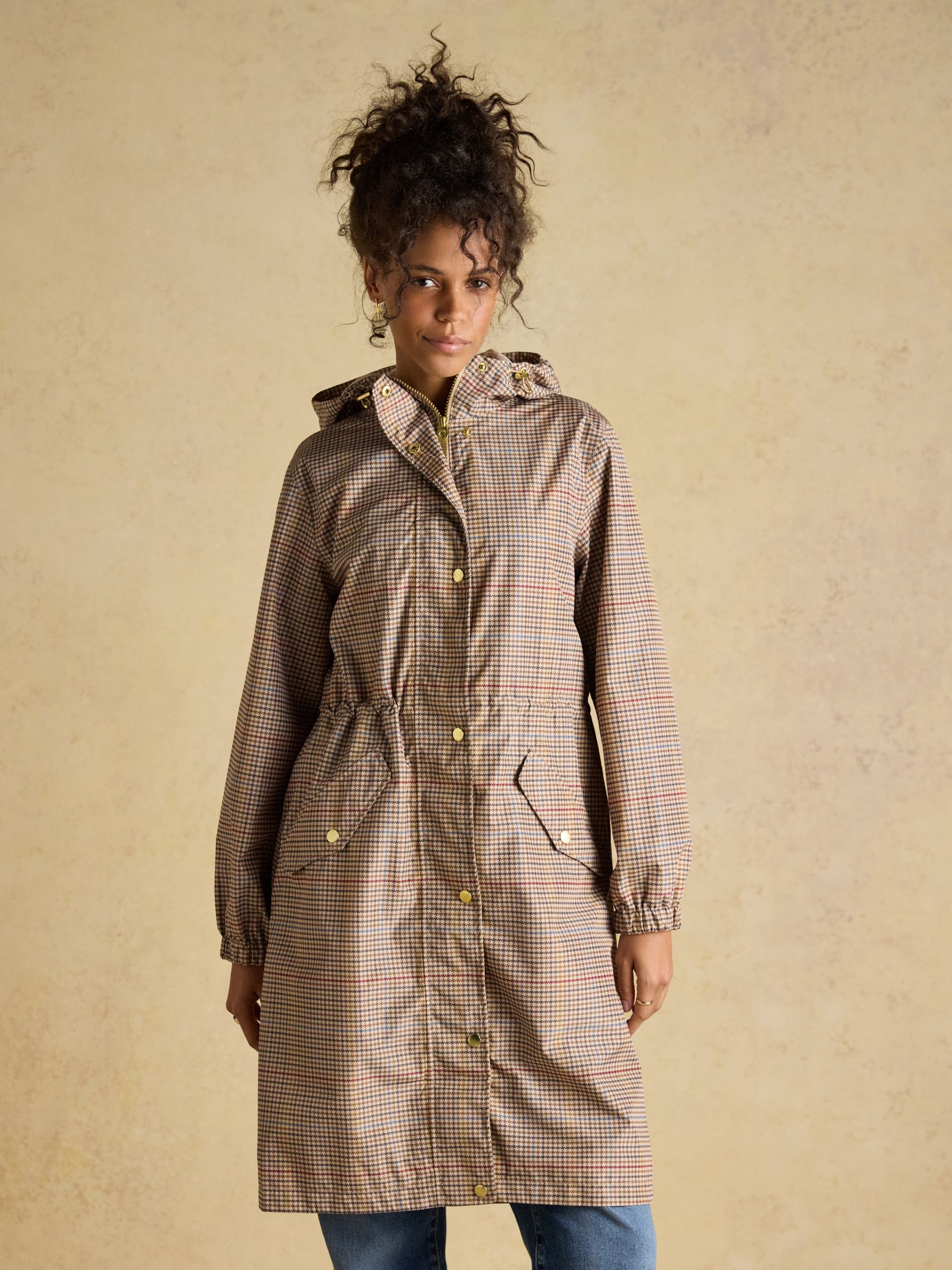 Holkham Neutral Check Waterproof Packable Raincoat With Hood - Image 1 of 9