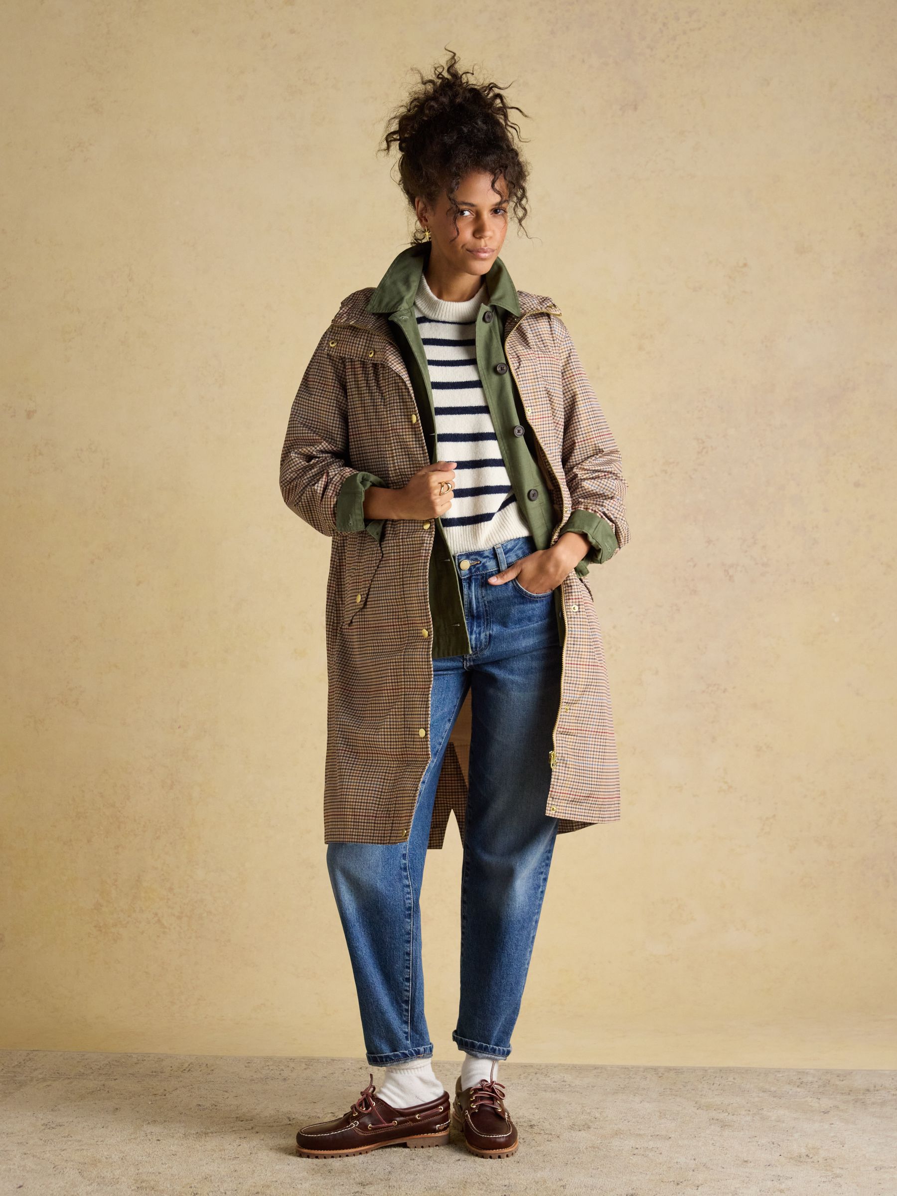 Holkham Neutral Check Waterproof Packable Raincoat With Hood - Image 3 of 9