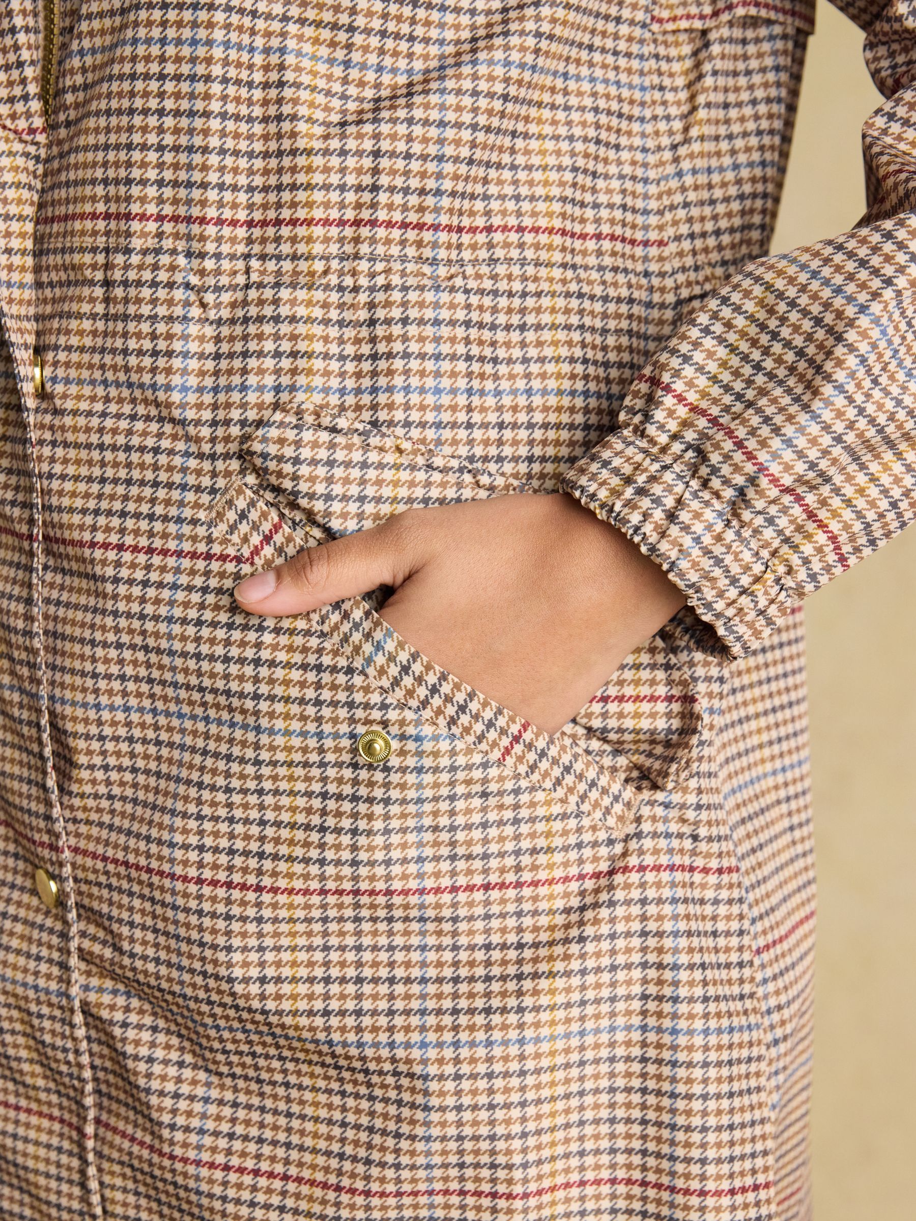 Holkham Neutral Check Waterproof Packable Raincoat With Hood - Image 4 of 9