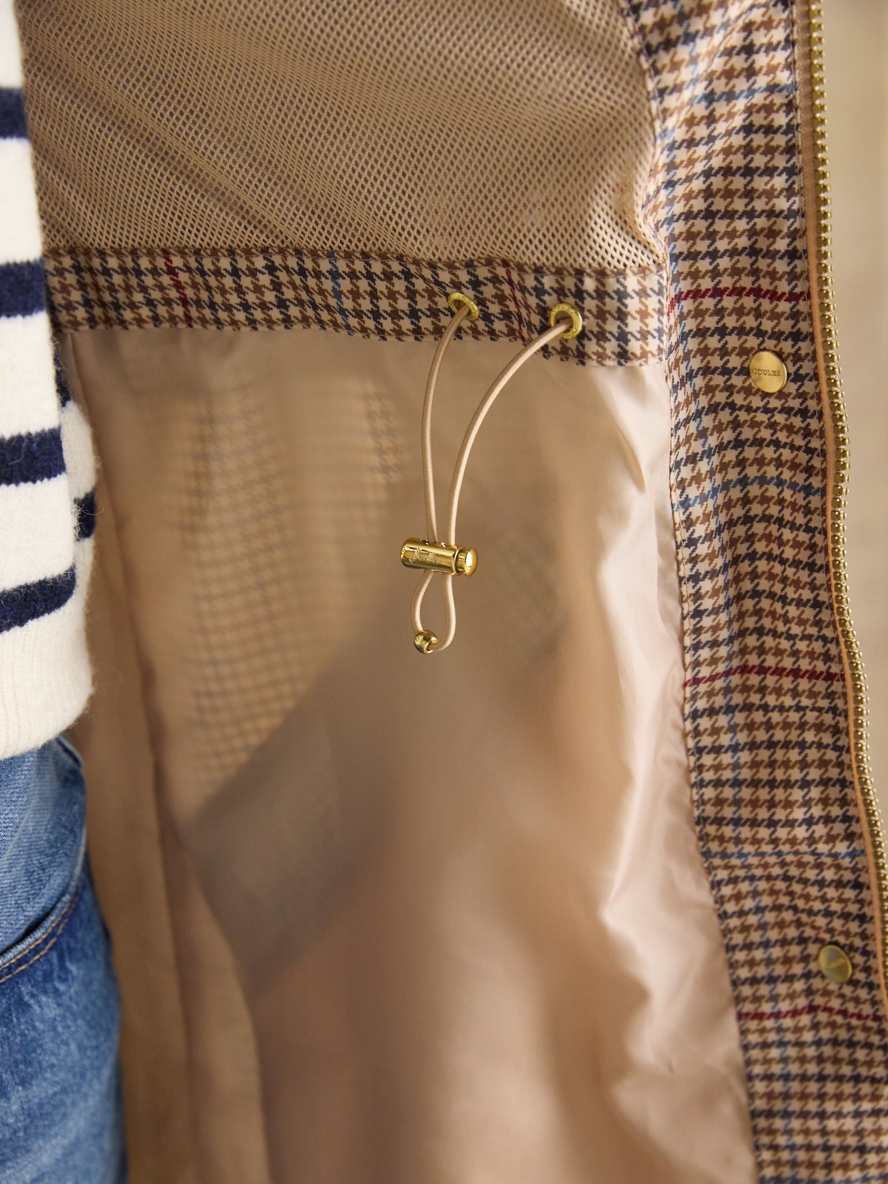 Holkham Neutral Check Waterproof Packable Raincoat With Hood - Image 6 of 9