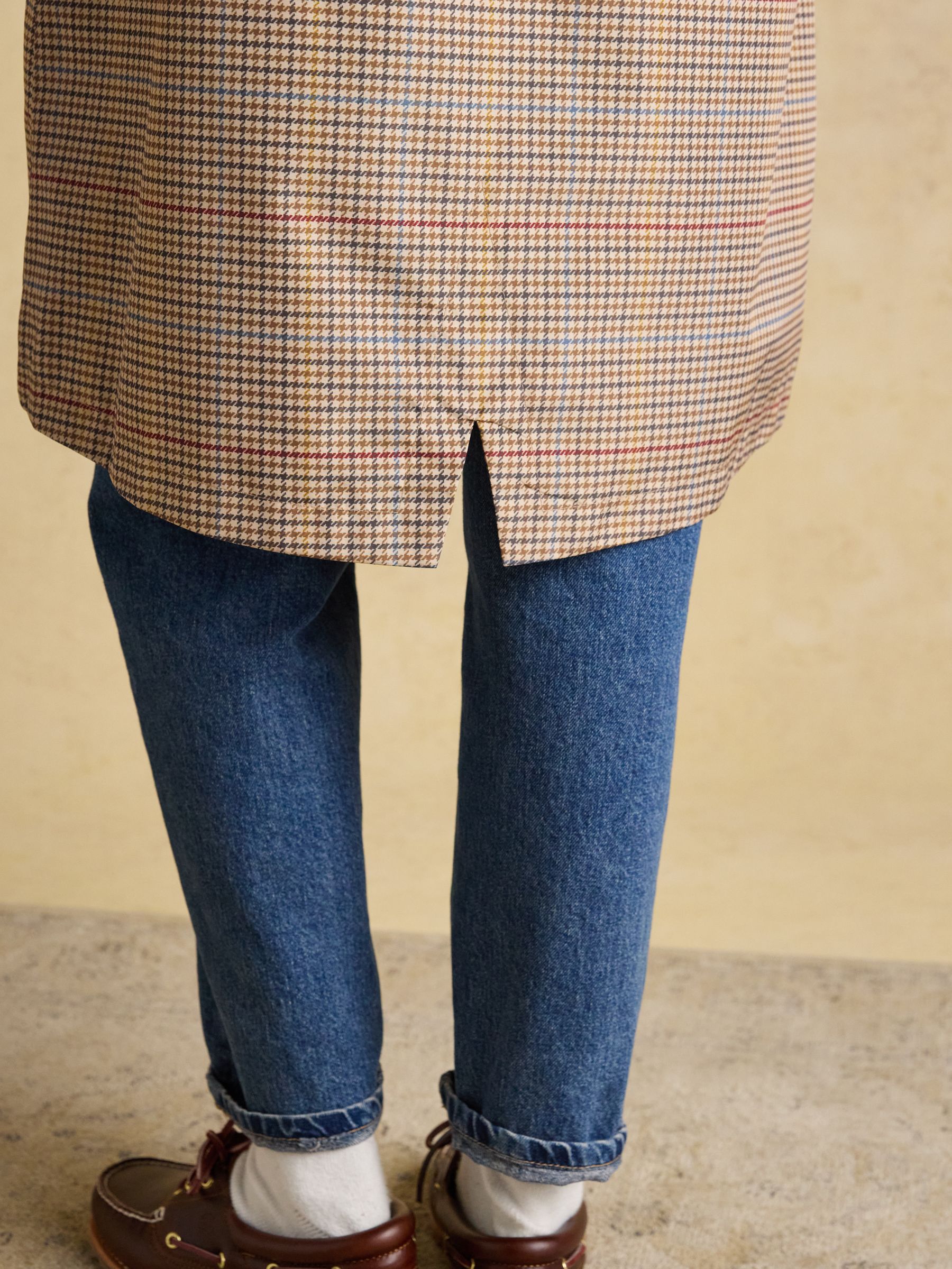 Holkham Neutral Check Waterproof Packable Raincoat With Hood - Image 7 of 9