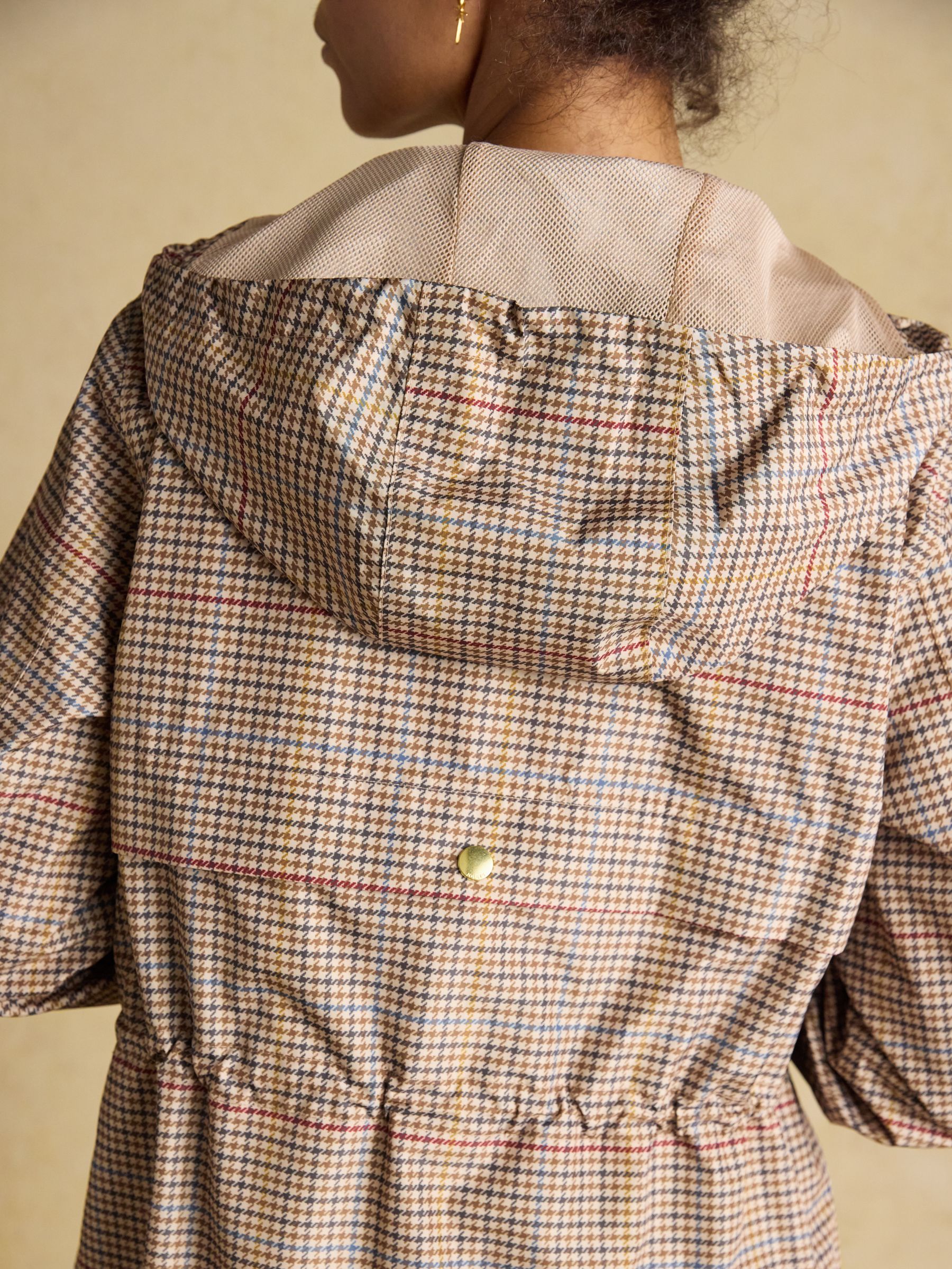 Holkham Neutral Check Waterproof Packable Raincoat With Hood - Image 8 of 9