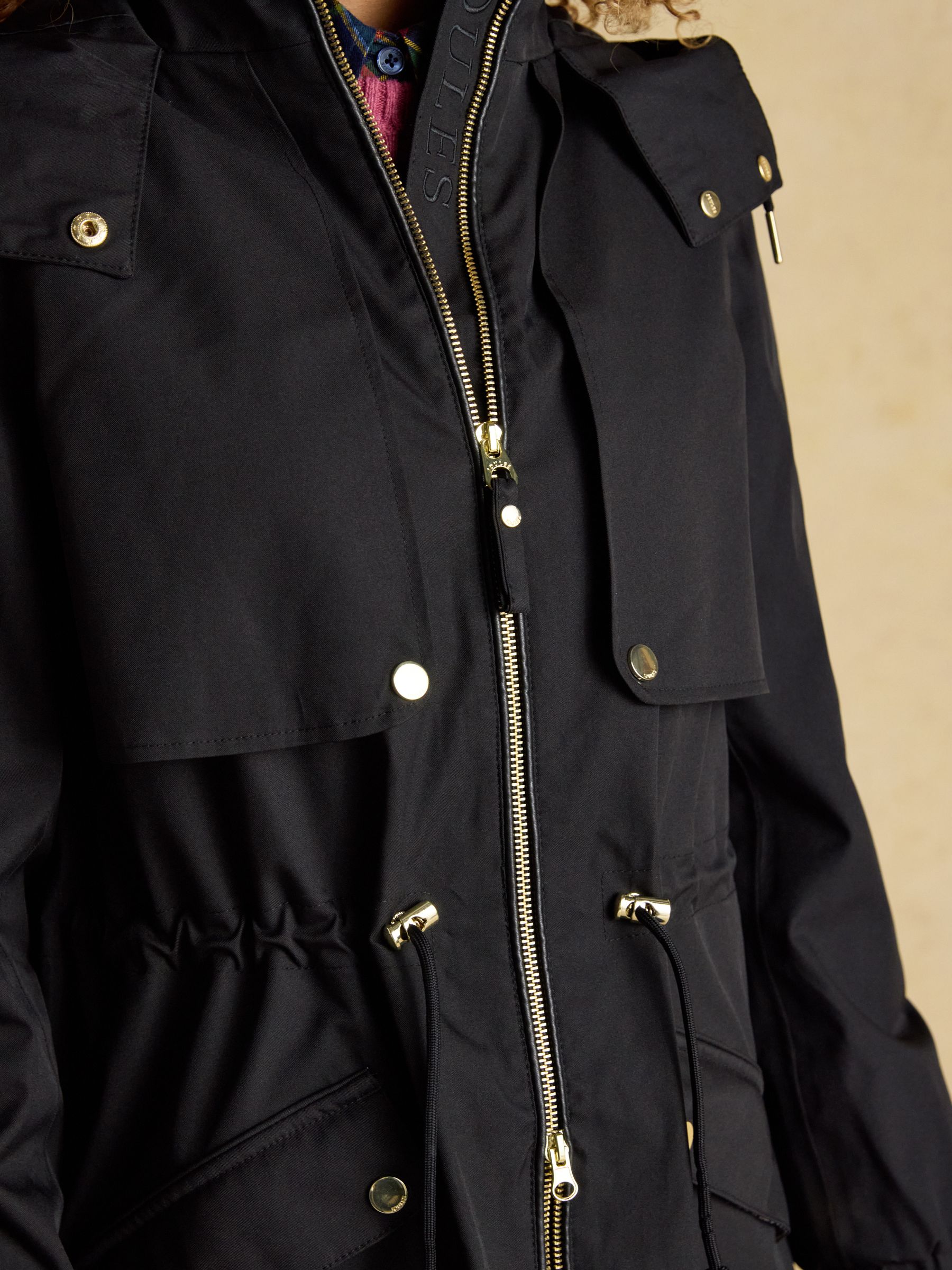 ジャケット・アウター IPIUIUGUALE3 SHOWL ROPE COAT BLACK Elbridge Black Waterproof Coat with Hood | Joules