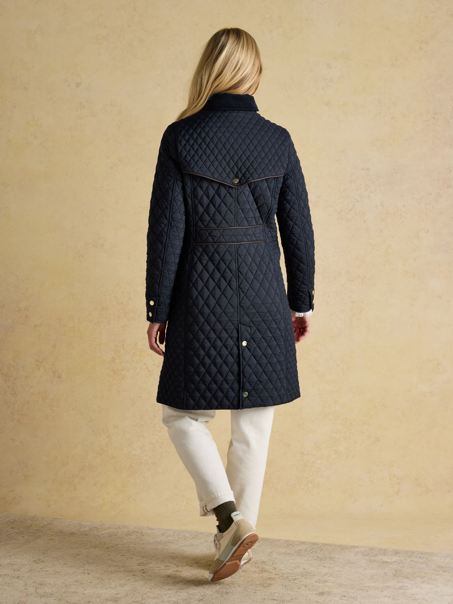 Rosewell Navy Longline Diamond Quilted Showerproof Coat with Collar - Image 4 of 13