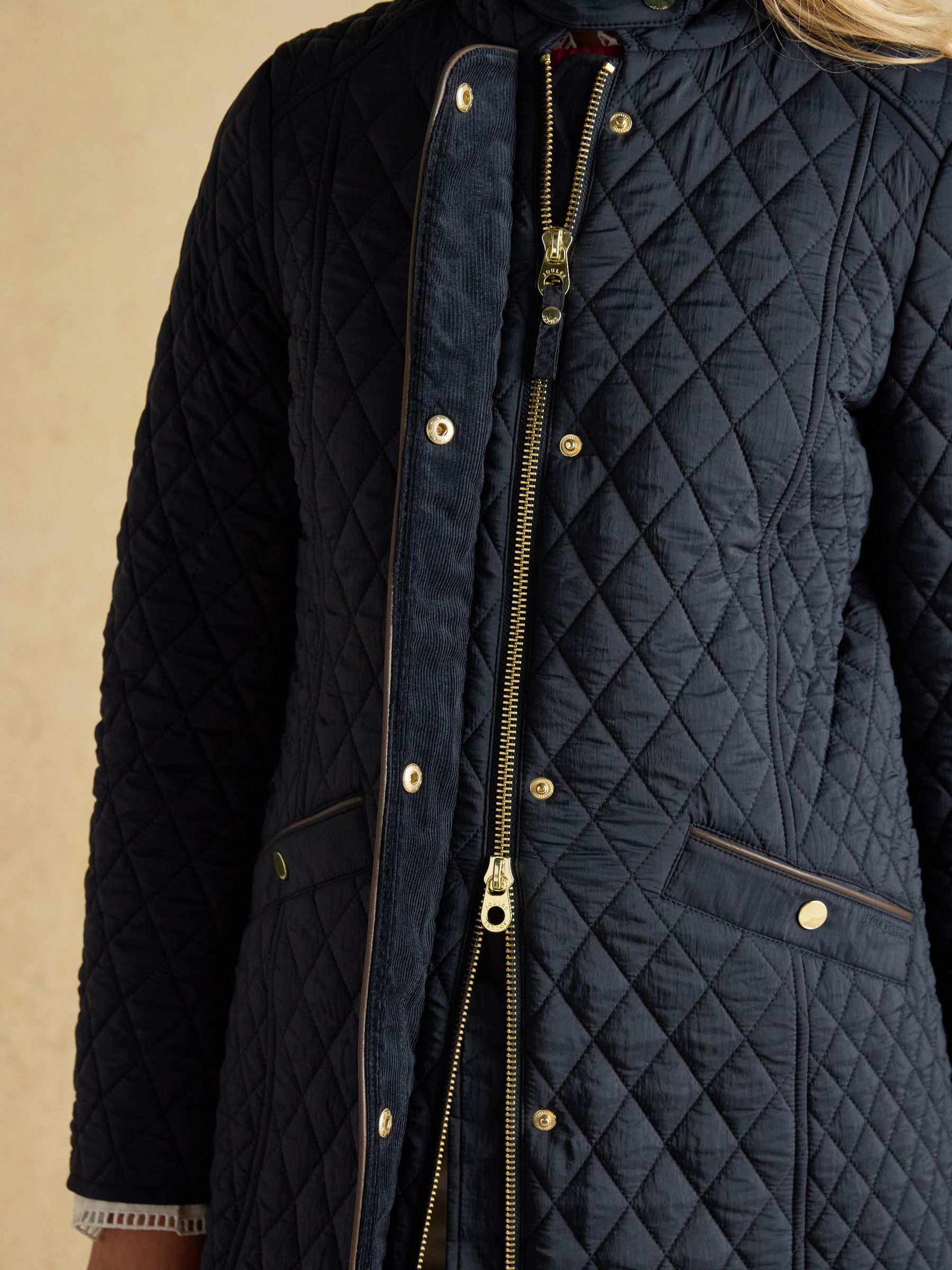 Rosewell Navy Longline Diamond Quilted Showerproof Coat with Collar - Image 7 of 13